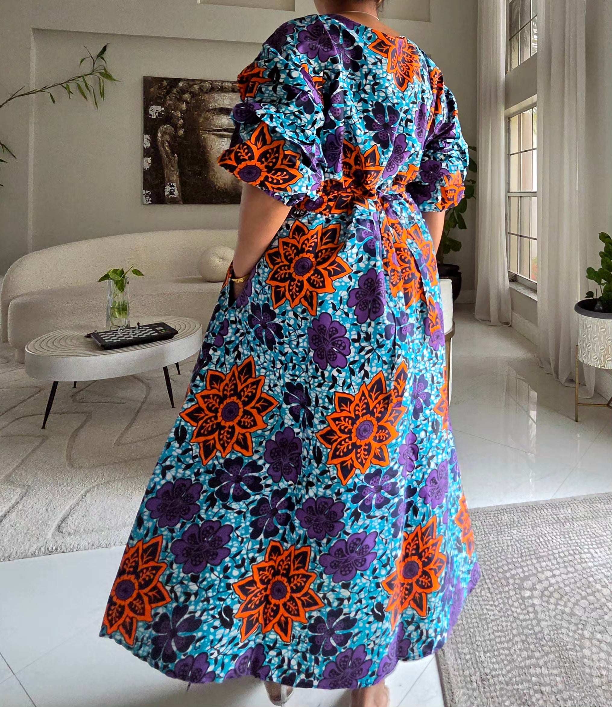 746 Wrap Dress With Puffed Sleeves Print 840