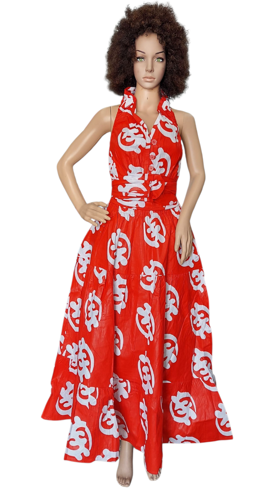 Smocked Halter Dress With Scarf Red Gynamee- 3028L