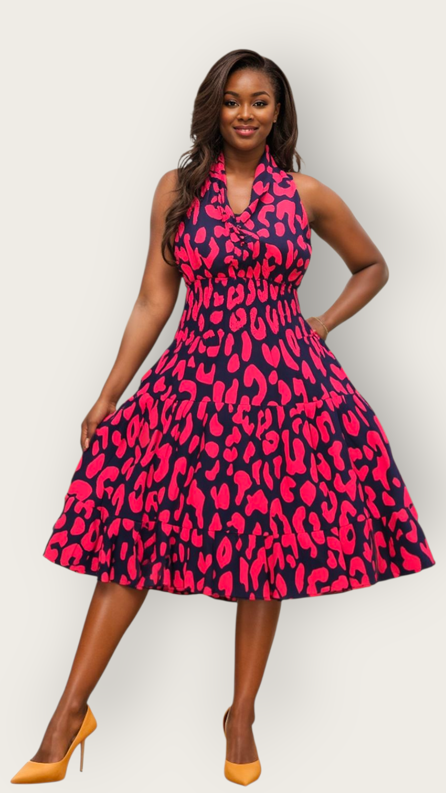 5006 - Woman's Mid-Length Smock Dress With Scarf