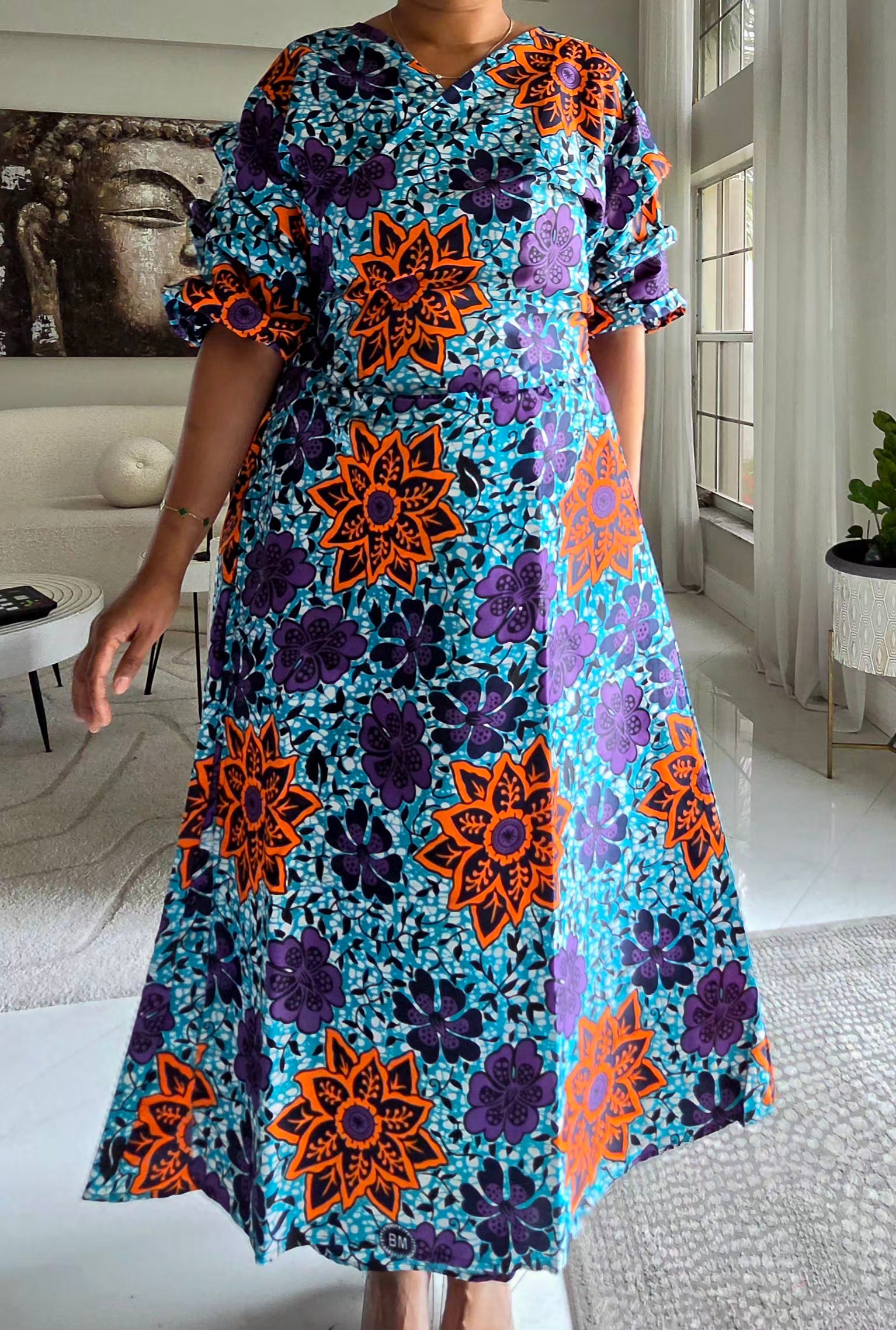 746 Wrap Dress With Puffed Sleeves Print 840