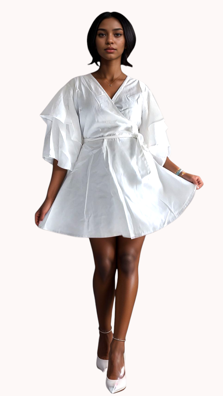 Cotton Wrap Blouse/ Mini Dress- White TO12