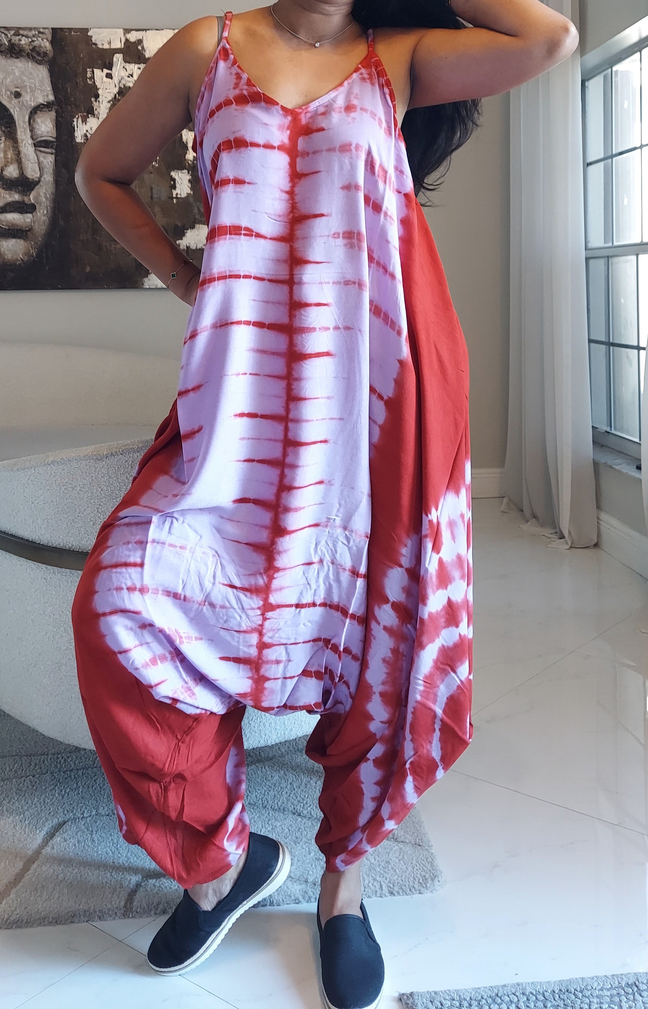 Harem Tie-Dye Jumpsuit Red/Purple 1105