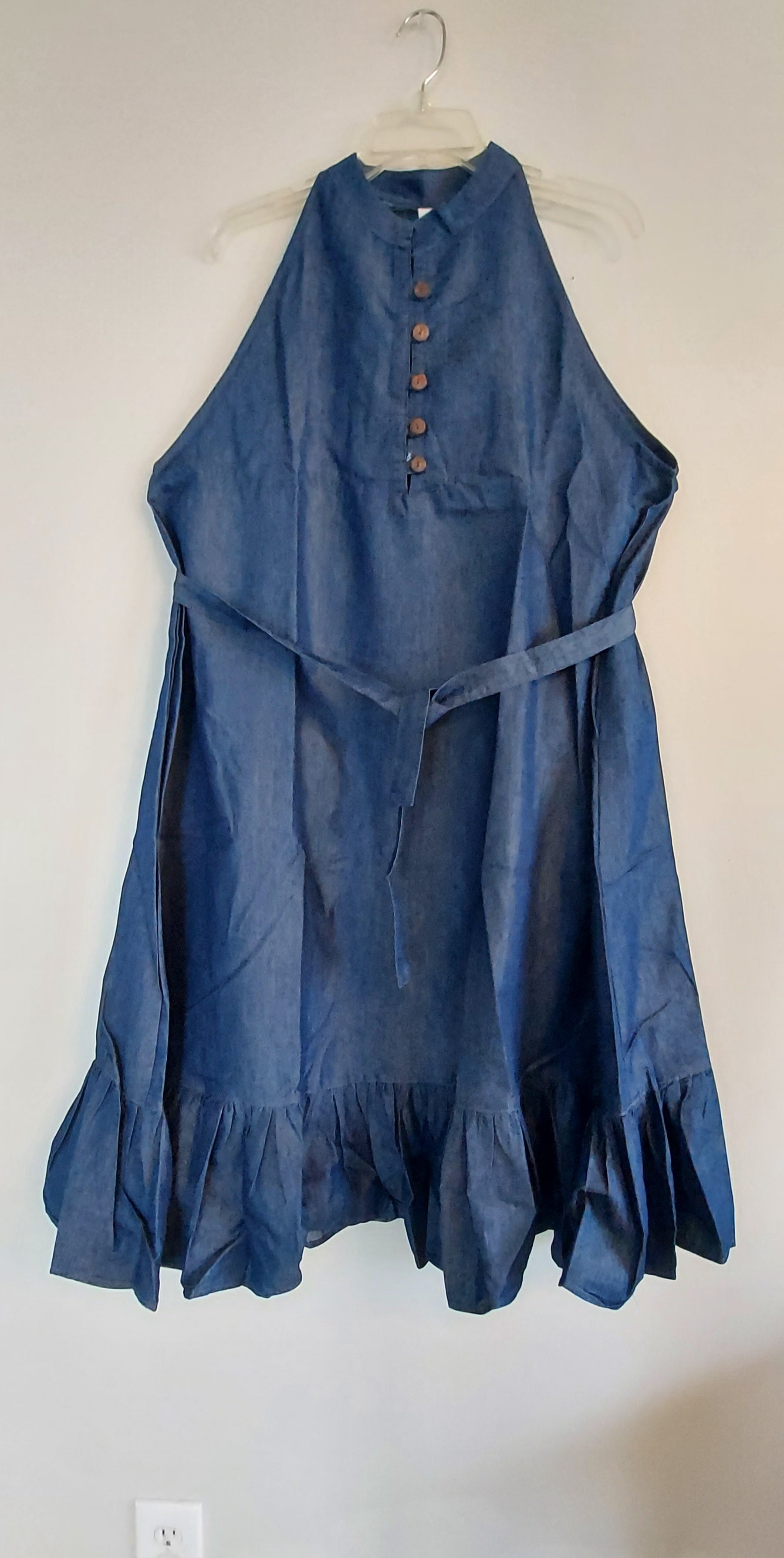 Haltered Neck Button Middi Dress 796 Dark Denim
