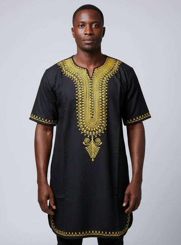M031 Unisex/ Men/women kurta  Embroidery Top - Black