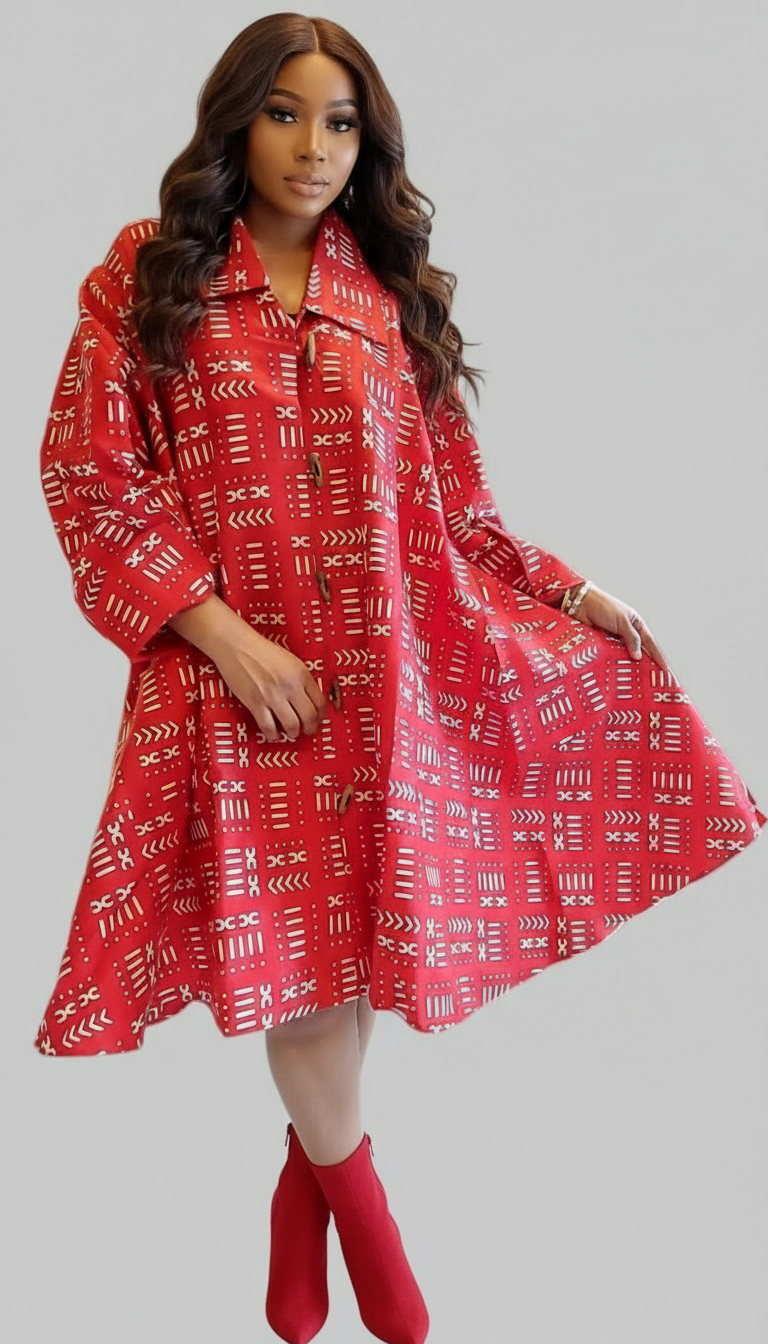 Cotton Swing Dress / Top / Ankara Red Tribal Print-243 / DRS029