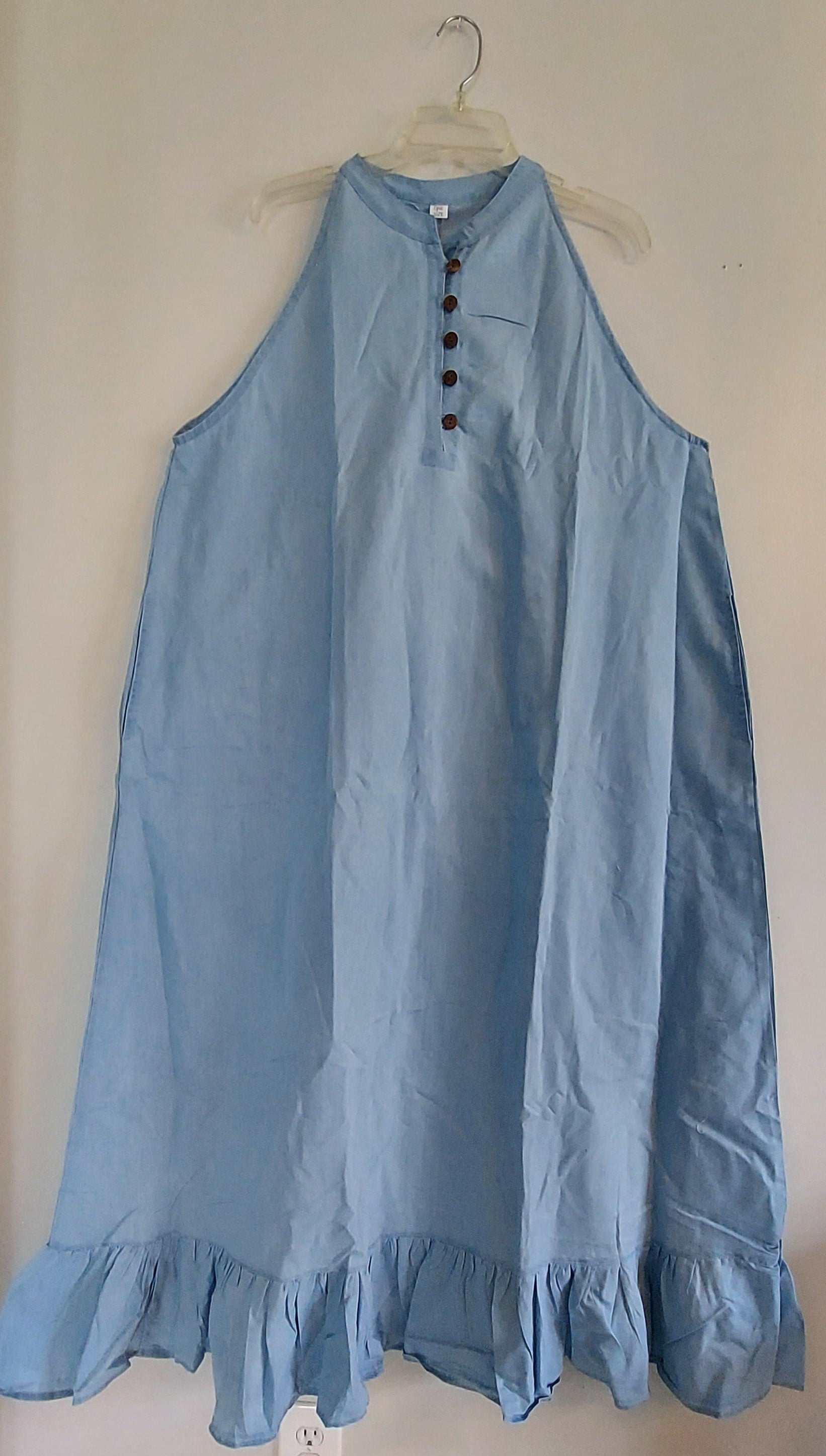 Haltered Neck Button Long Dress 795 Light Denim