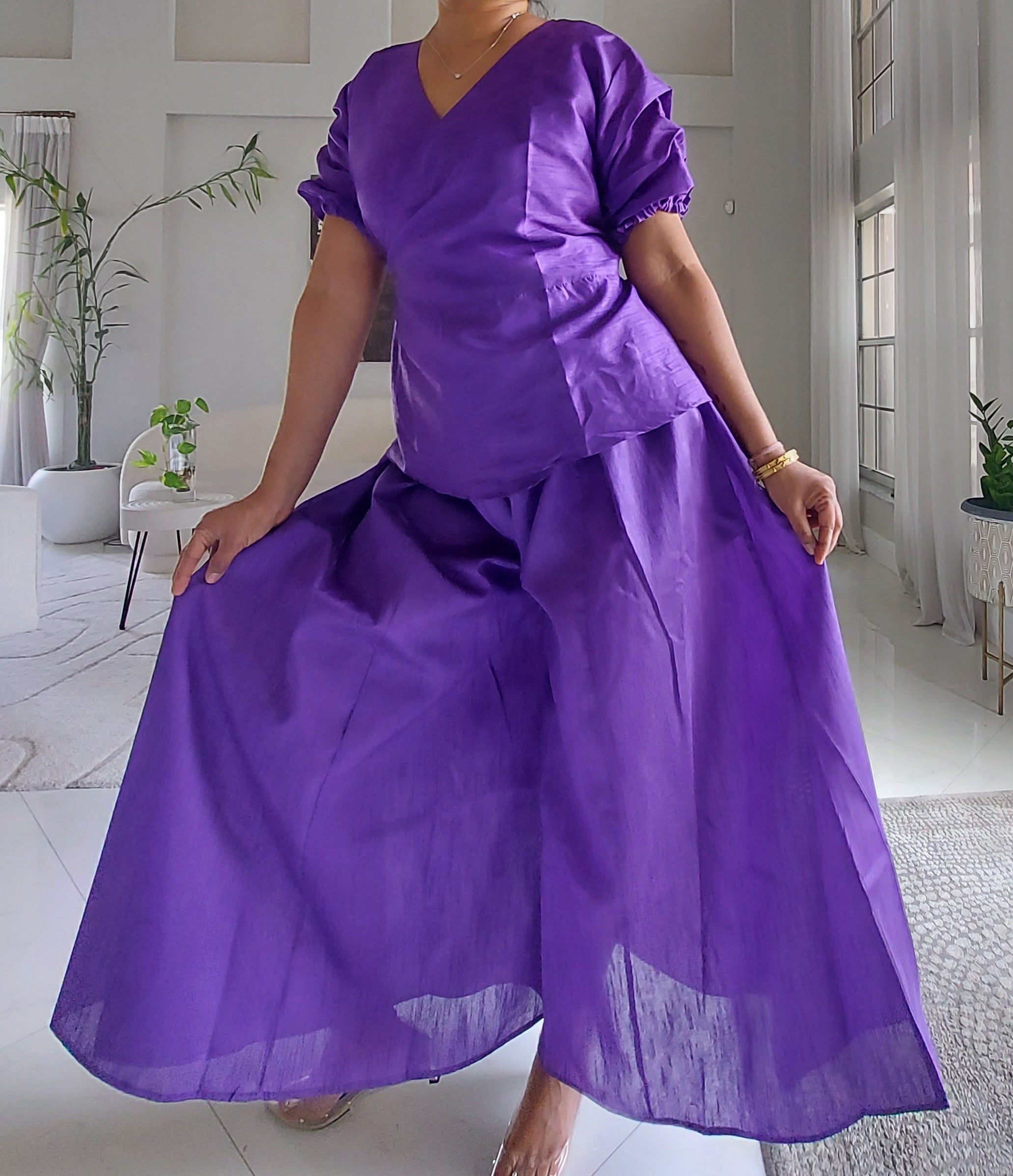 Faux Silk Palazzo Set Purple - 4196