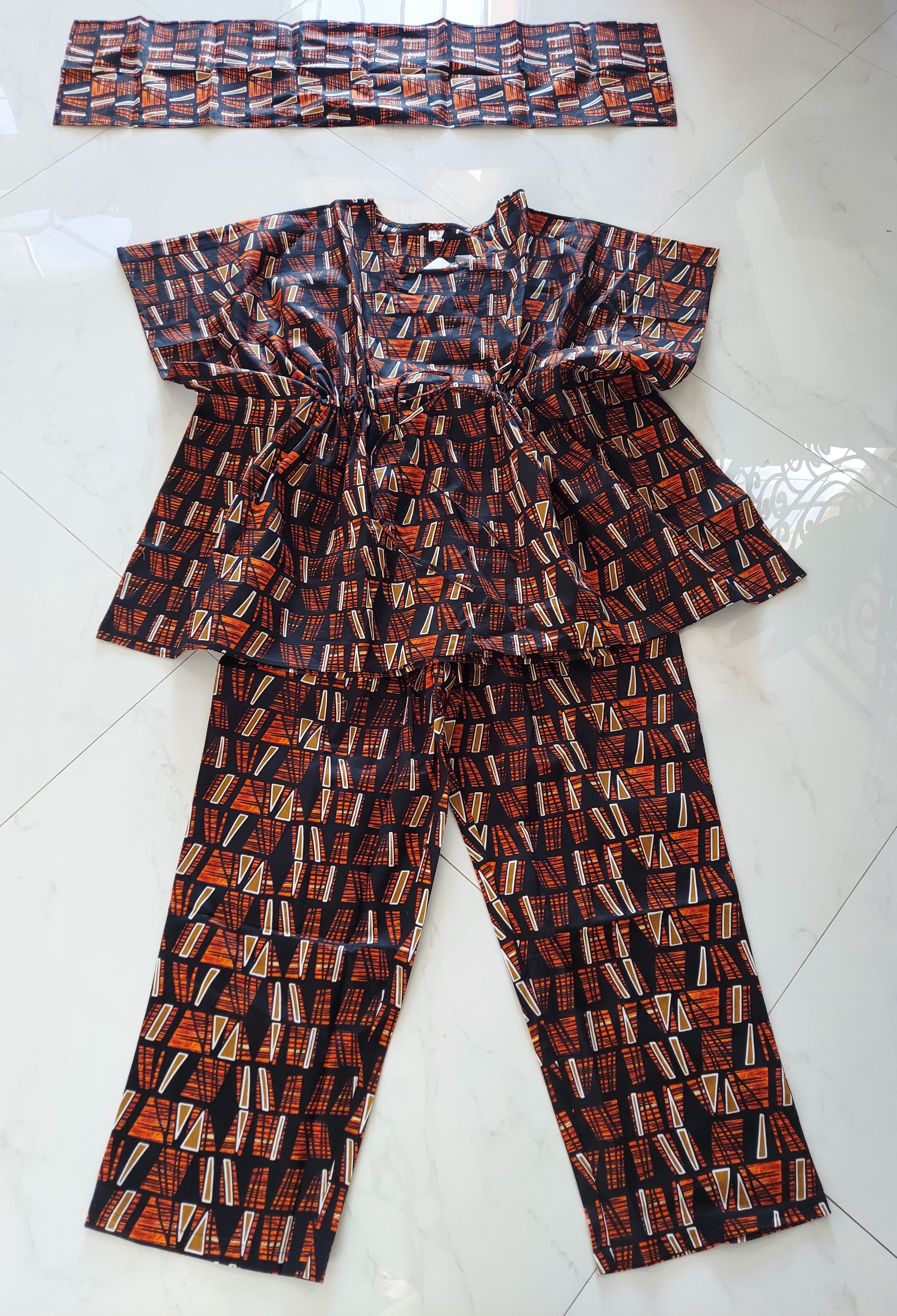 Peplum / kaftan Top & Pant Set Brown 806