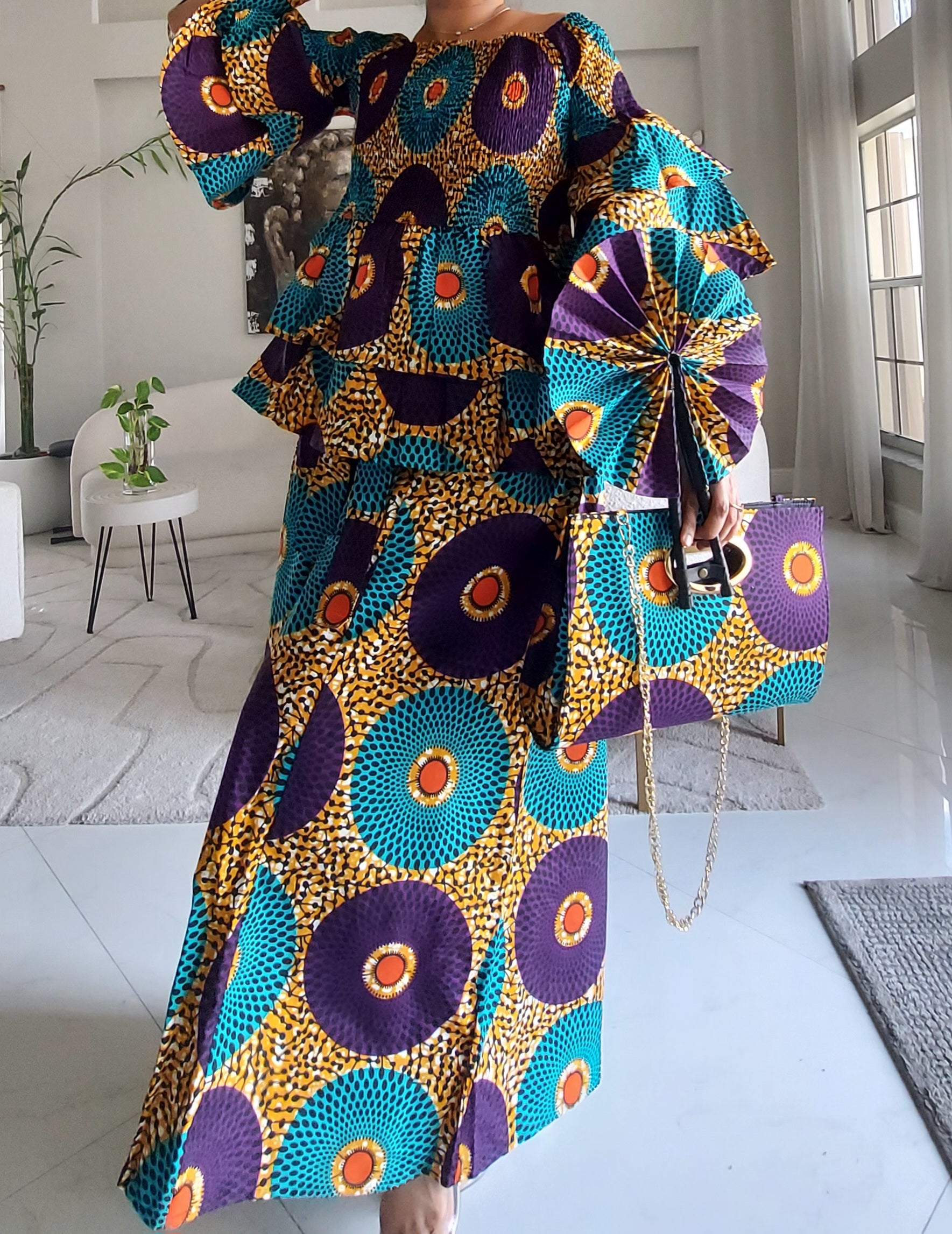 5-Piece African Ankara Pant Set Sunburst - 019-PS14A