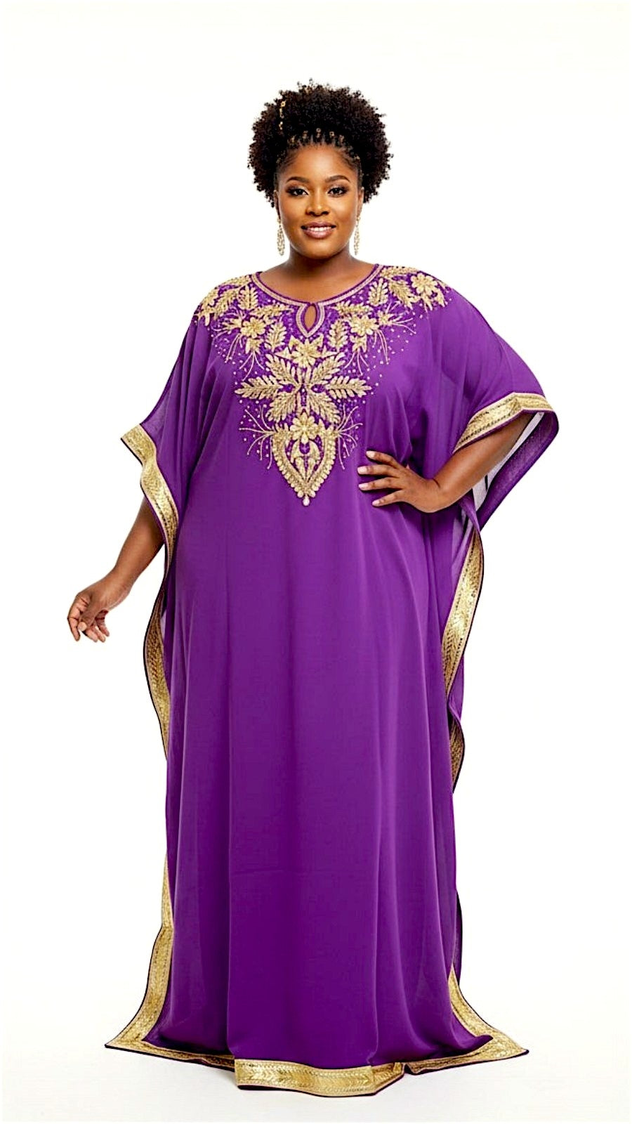 Beaded kaftan Dress With  Border Purple 102