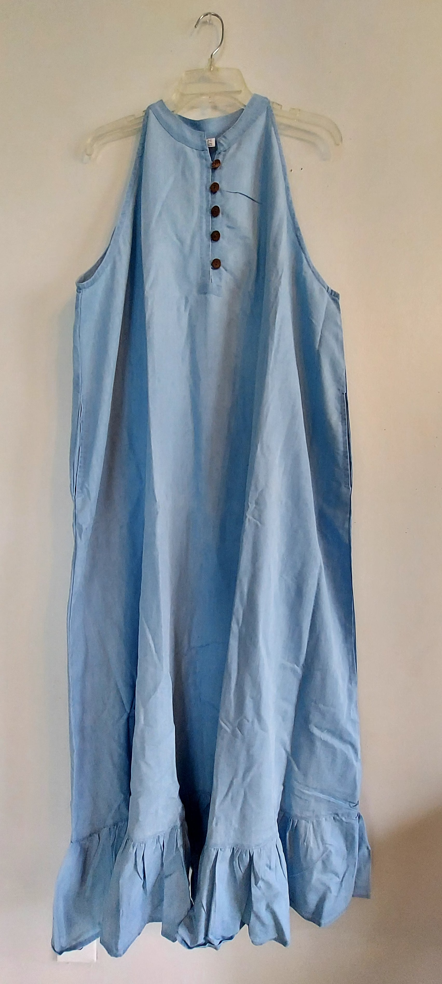 Haltered Neck Button Long Dress 795 Light Denim