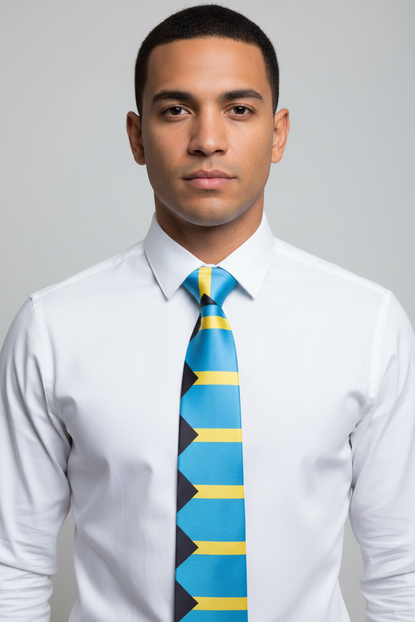 Satin Long  Neck Tie - Bahamas Flag