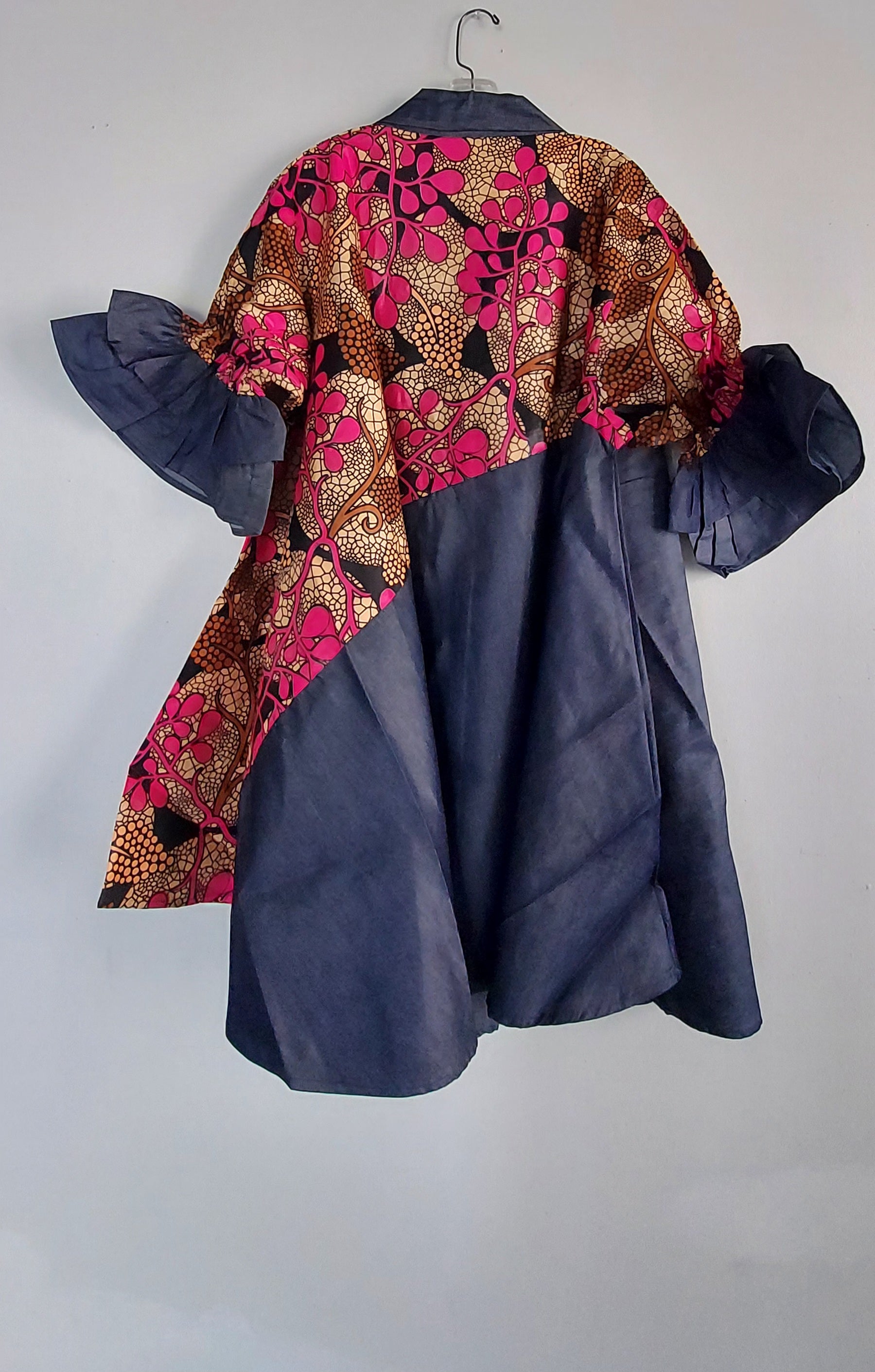 Denim Shirt Dress with Ankara African Print 3139 - Q