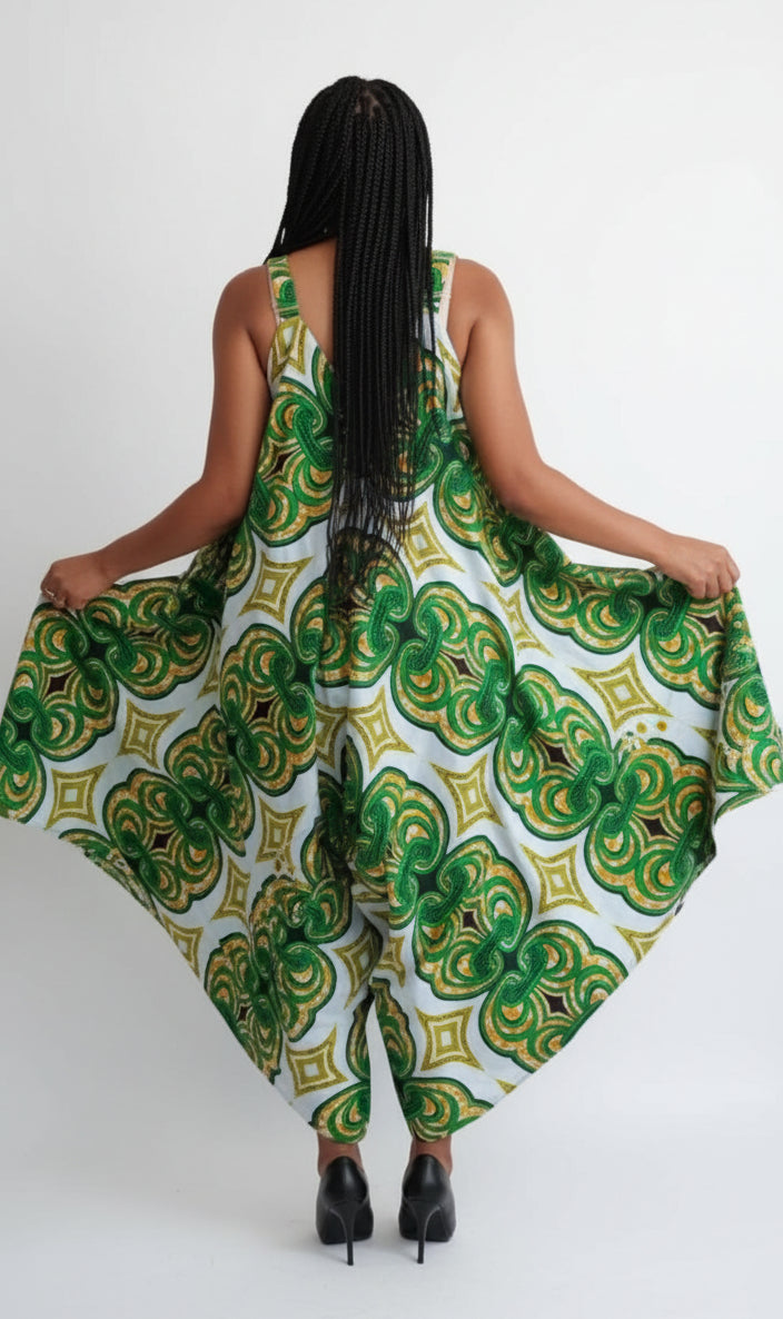 Harem Romper / Jumpsuit Green/White 212