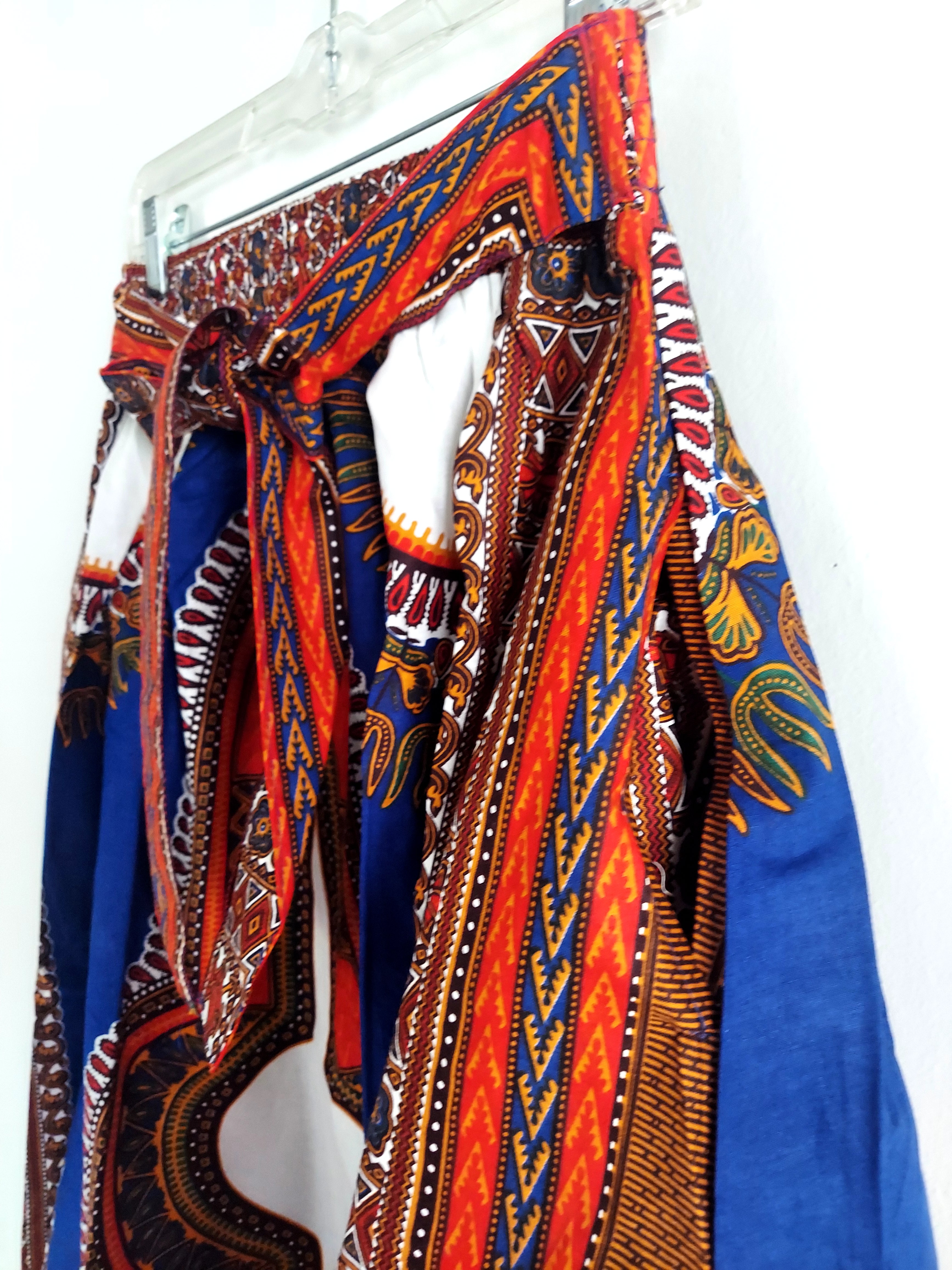 Women Long Dashiki Print Skirt - 6011D Blue/Red