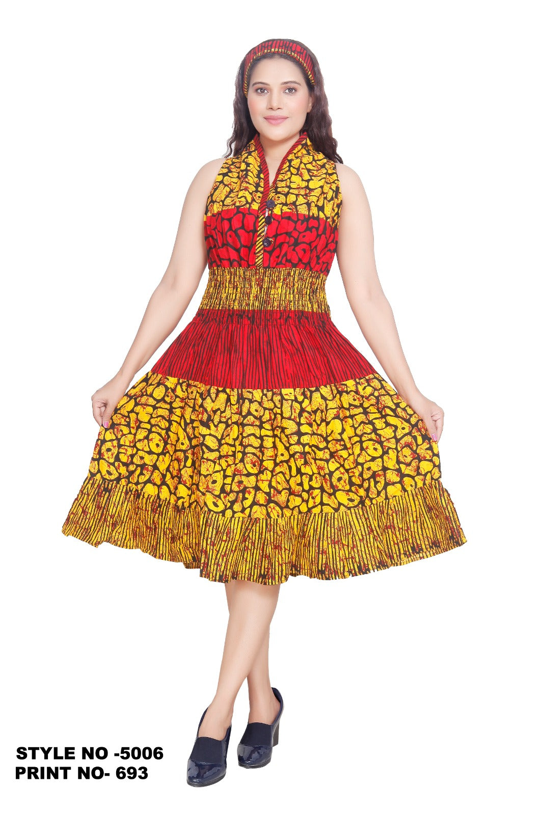 5006 - Woman's Mid-Length Smock Dress Print 693
