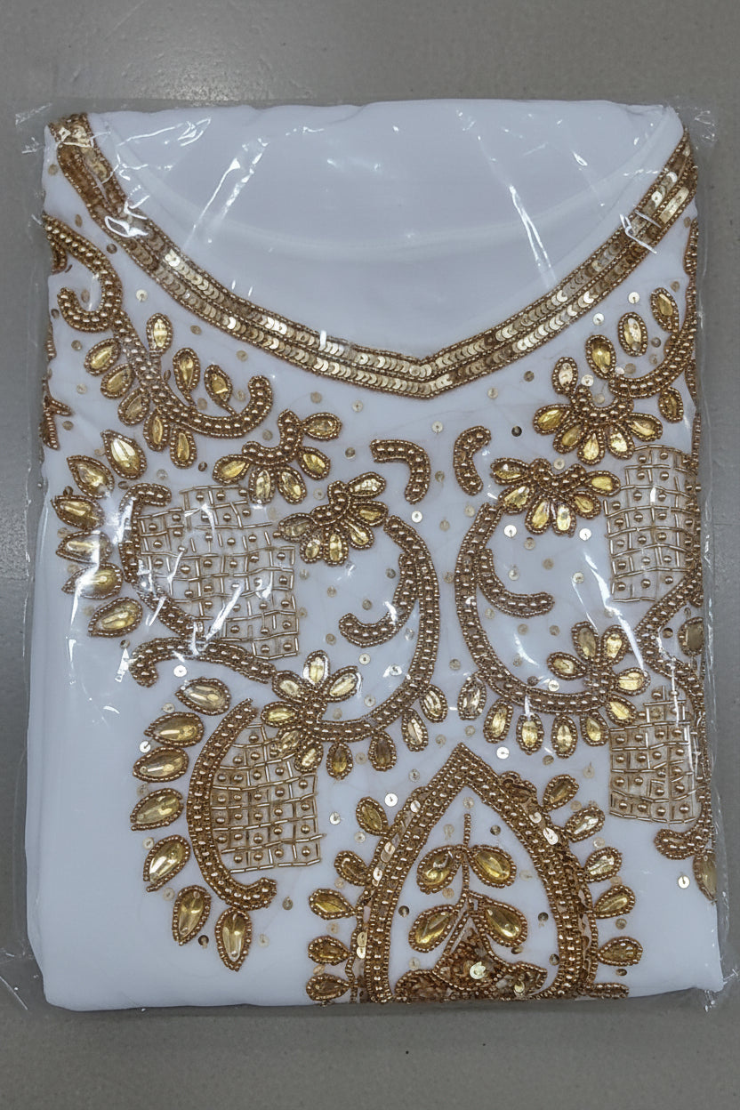 Beaded kaftan Dress With Gold Border -J103