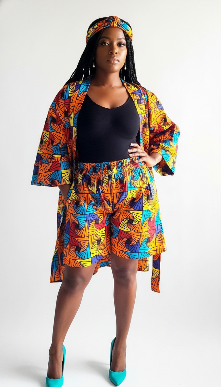 Kimono Shorts Set / Shorts & Kimono / Ankara Print 012 Multi