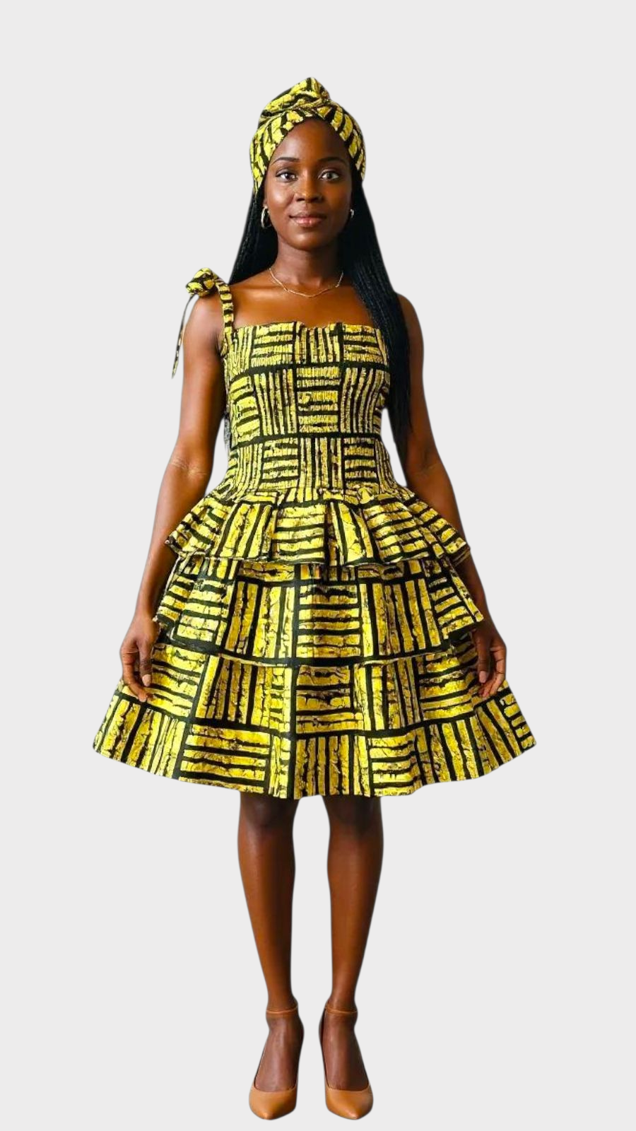 Flounce Dress/Shoulder Straps /African Anarka  Print KVZ66