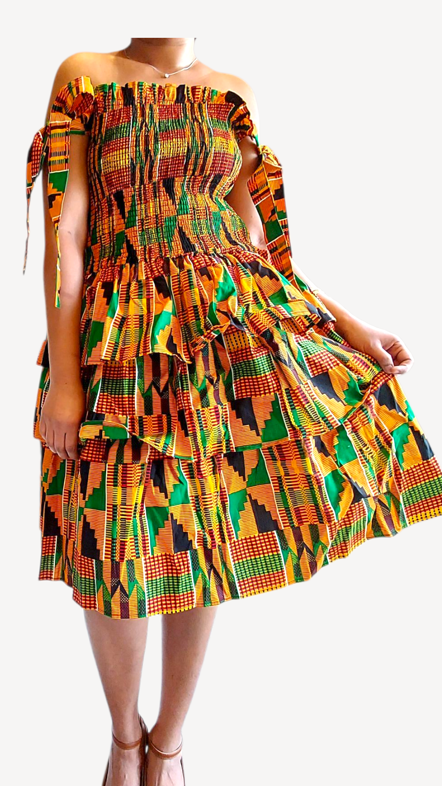 Flounce Dress/Shoulder Straps /African Anarka  Print KVZ66