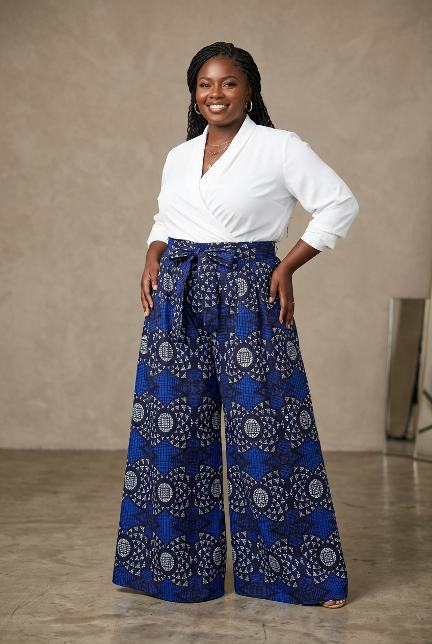 701 Women Palazzo Pant / Wide Leg Pant -Blue Print 64