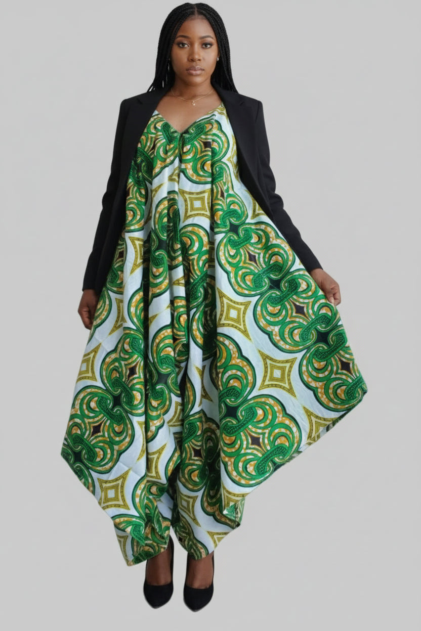 Harem Romper / Jumpsuit Green/White 212