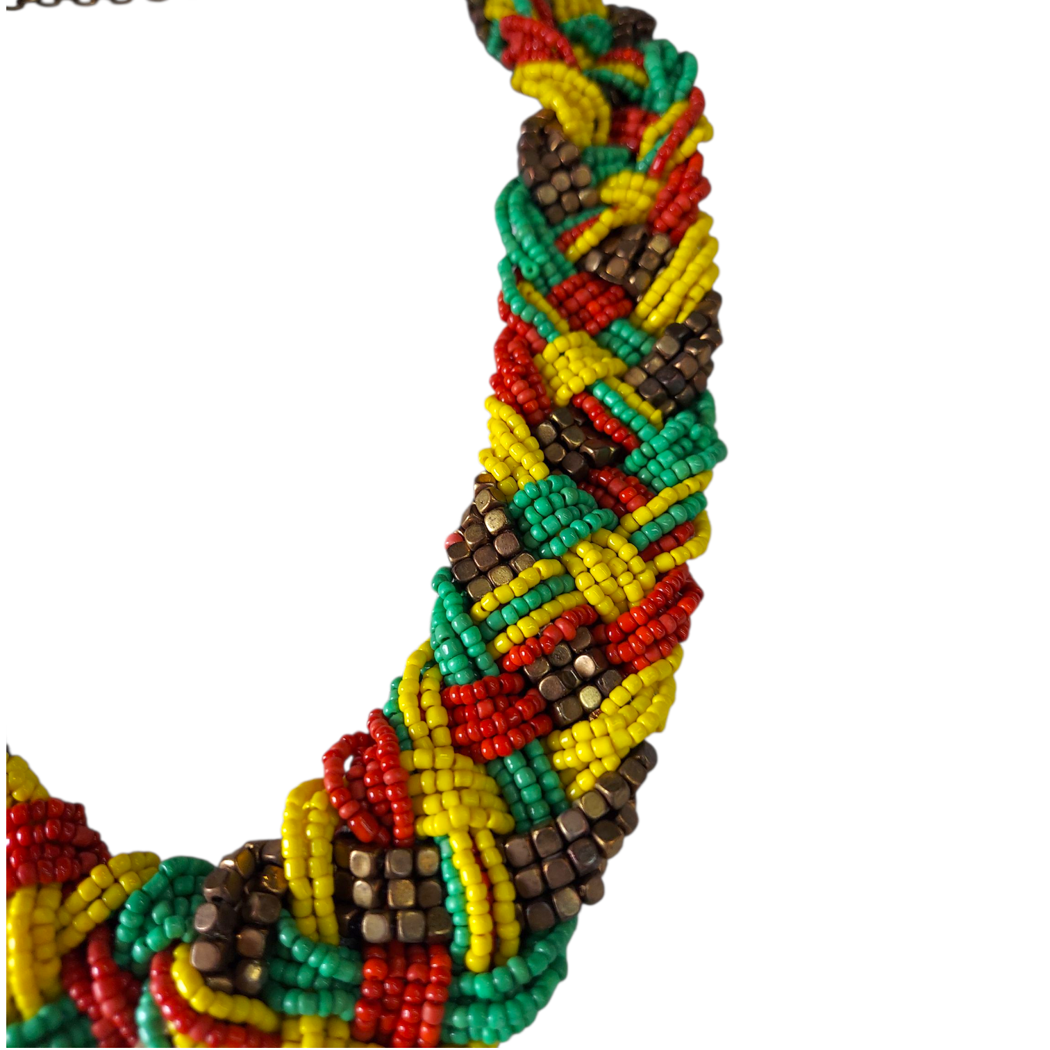 Necklace & Earrings Set / Braided Beads- Rasta