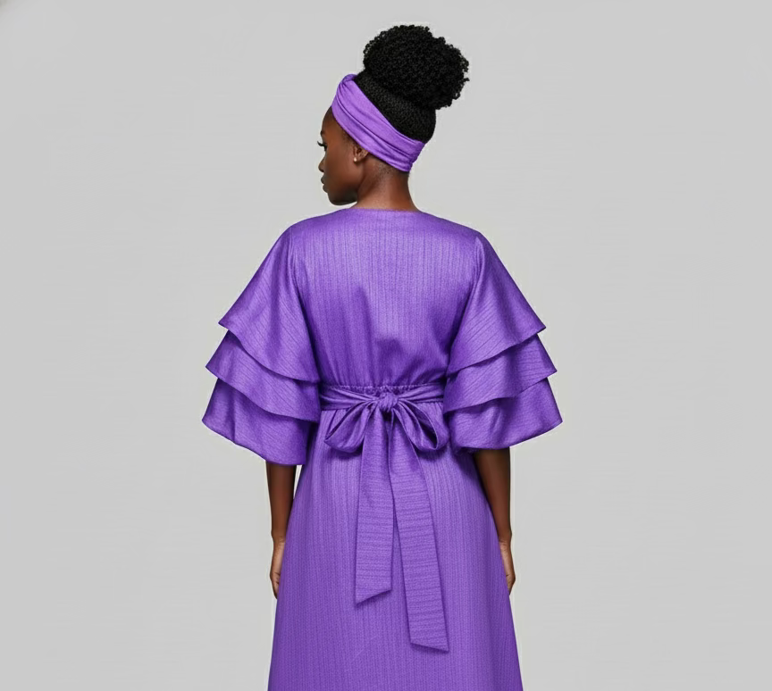 25079 Faux Silk Wrap Dress / Mid Length