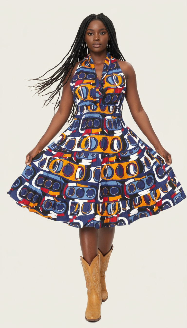 5006 - Woman's Mid-Length Smock Dress With Scarf