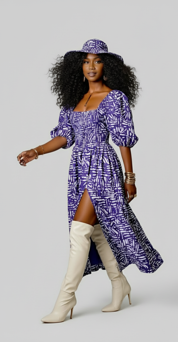 Maxi Slit Dress with Hat & Scarf Set SD01 Purple