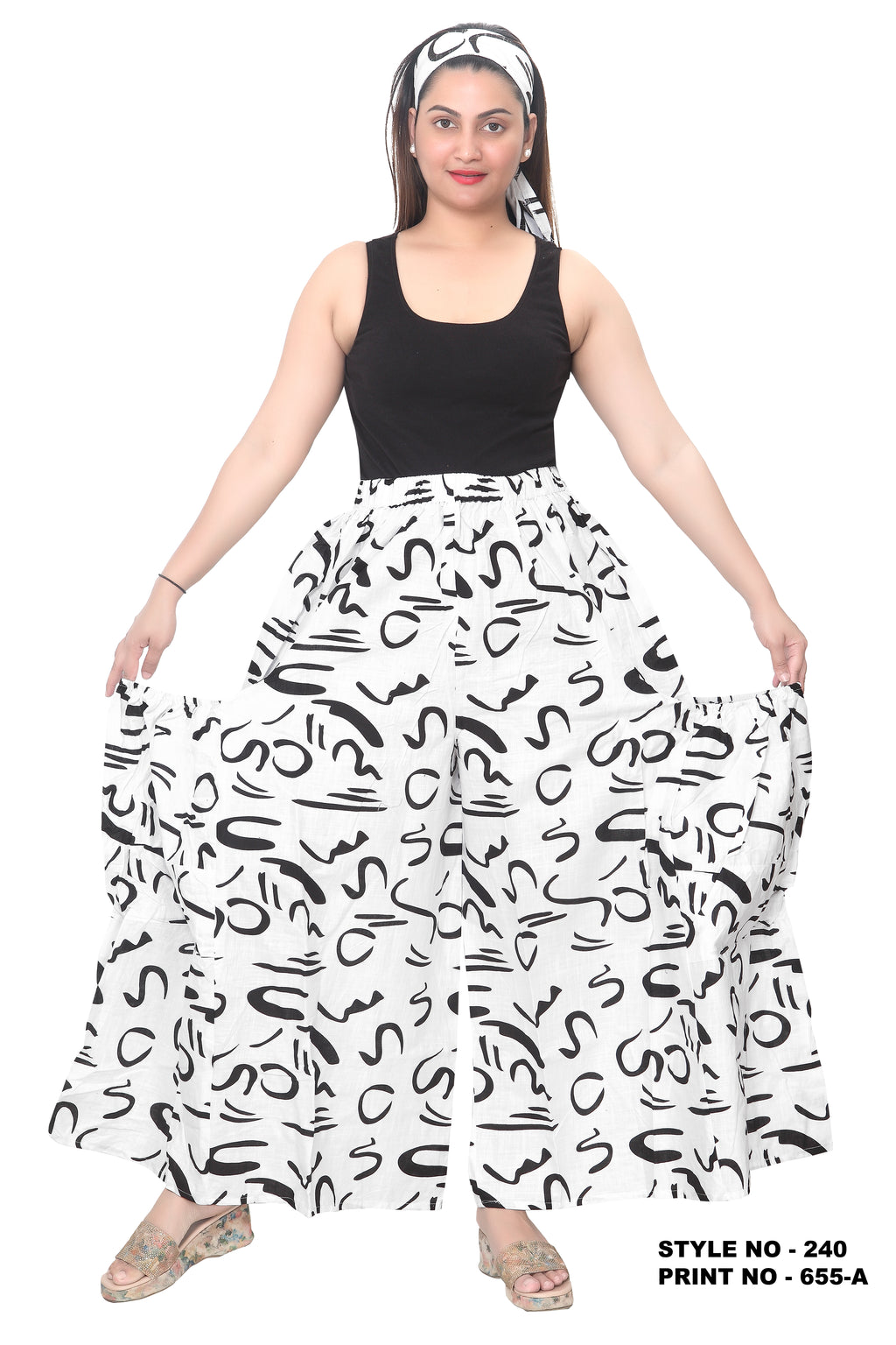 240 Big Pocket Palazzo Pant Print Black/White 655