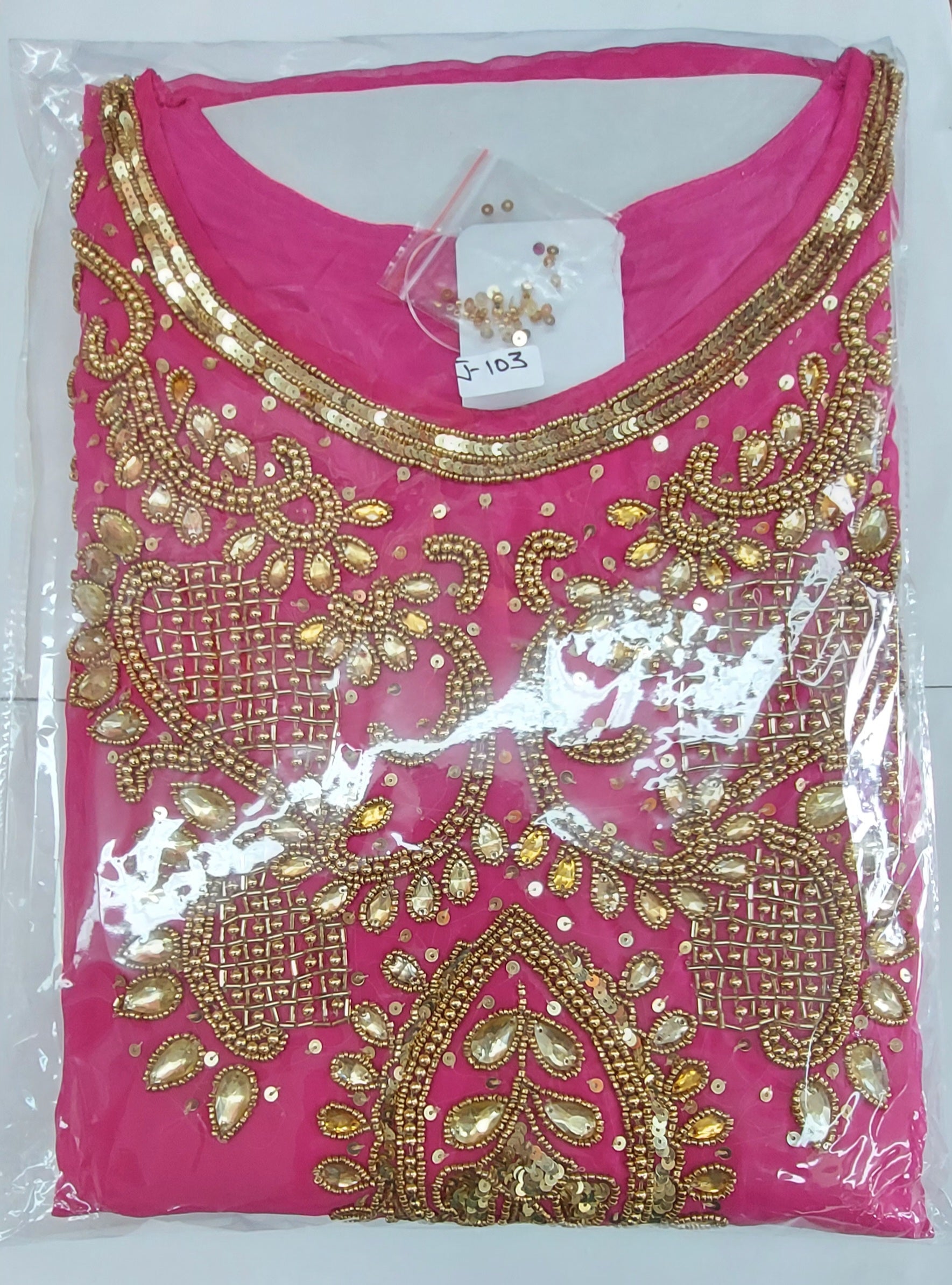 Beaded kaftan Dress With Gold Border Fuchsia 103
