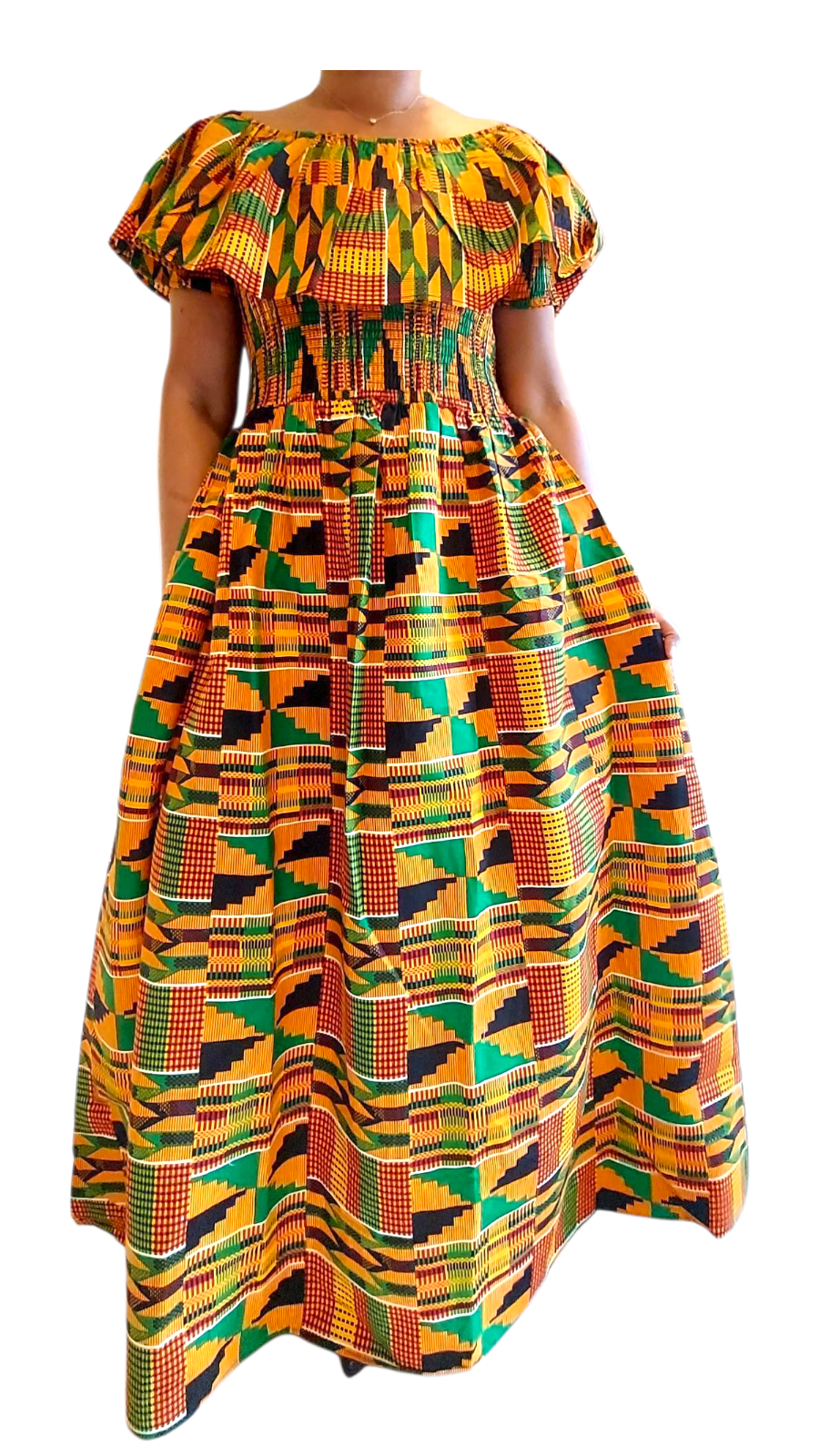 Maxi Frill Dress / Orange kente KV08