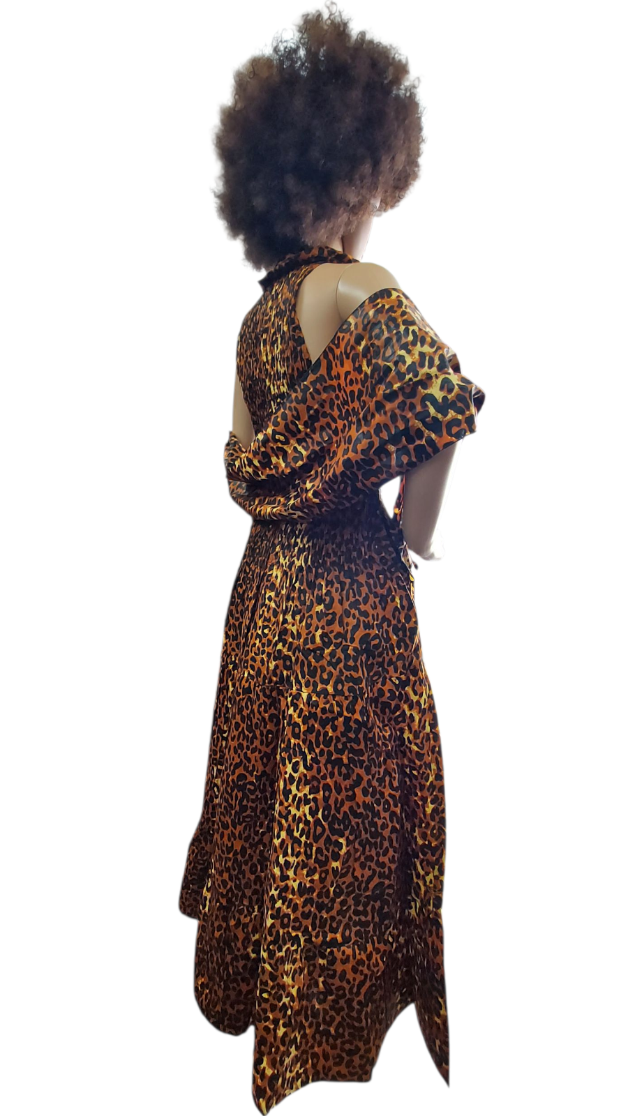 Smocked Halter Dress With Scarf Brown Animal- 3028L