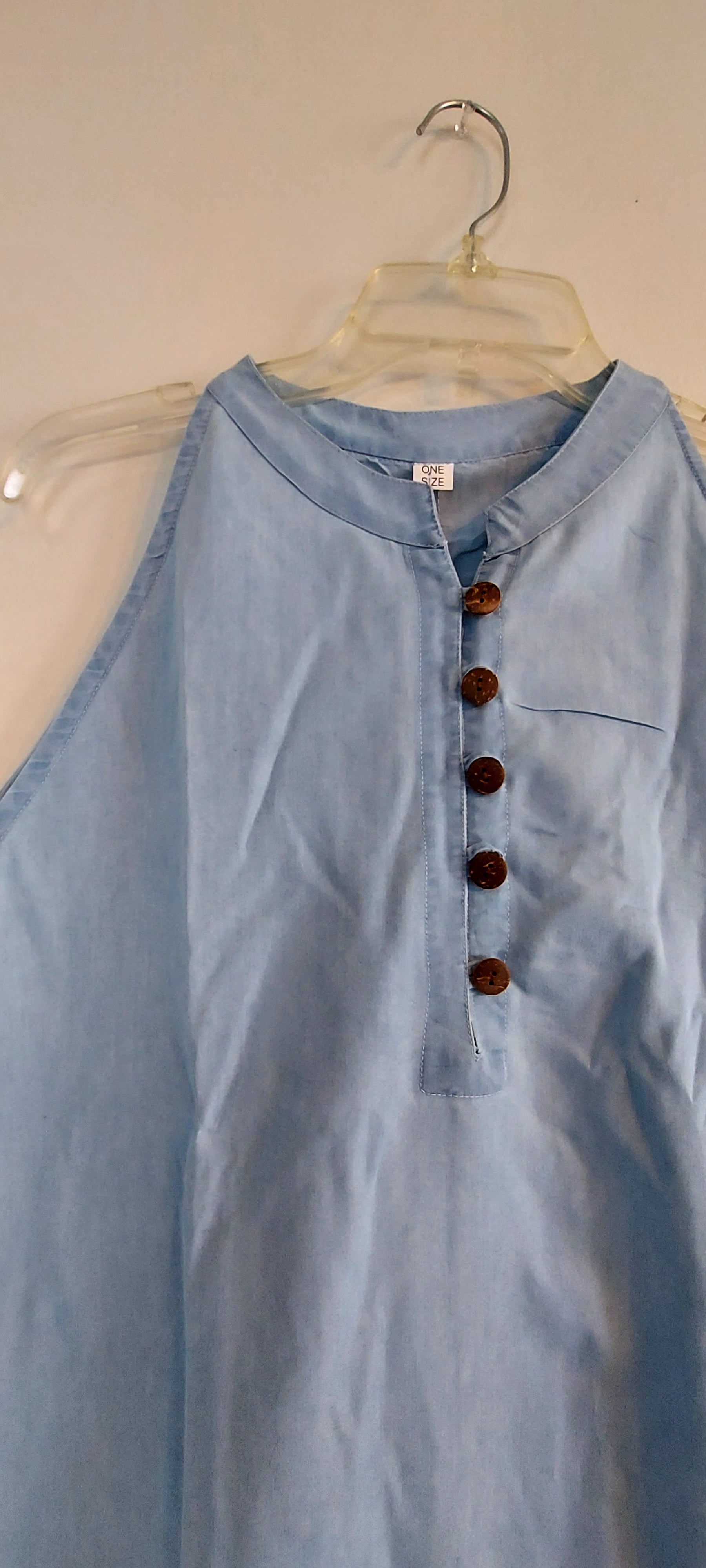 Haltered Neck Button Long Dress 795 Light Denim