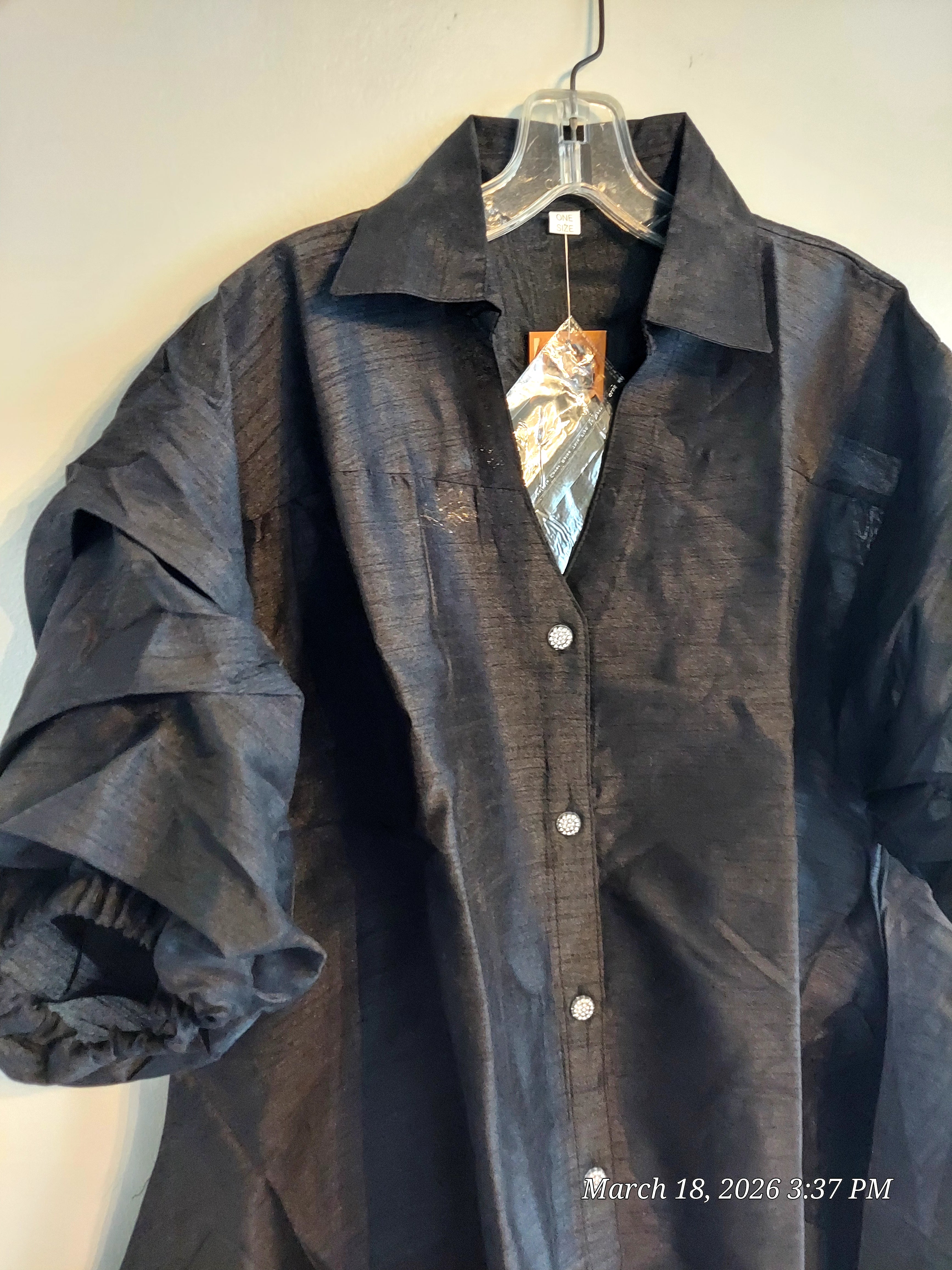 Swing Dress/ Faux Silk/ Ruffle Sleeve - 758 Black