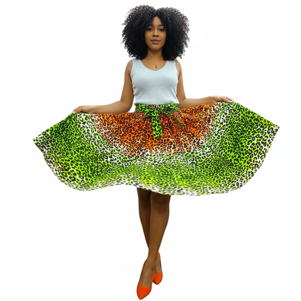 7012 Mid Length Flared skirt - Color Cheeta