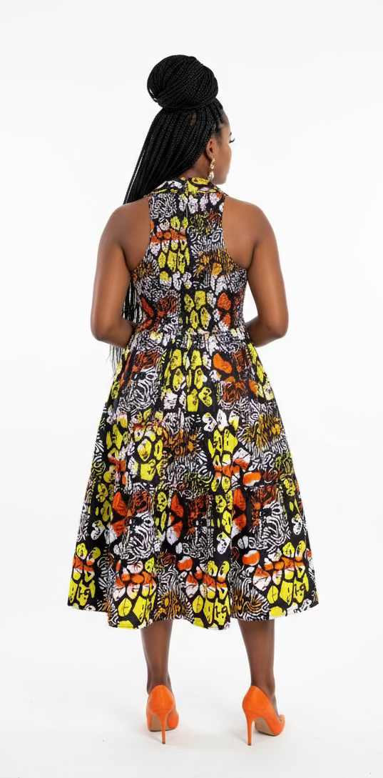 Middi Halter Smock Dress - kVC24-4 India Batik Middi Halter Smock Dress - kVC24-4 India Batik