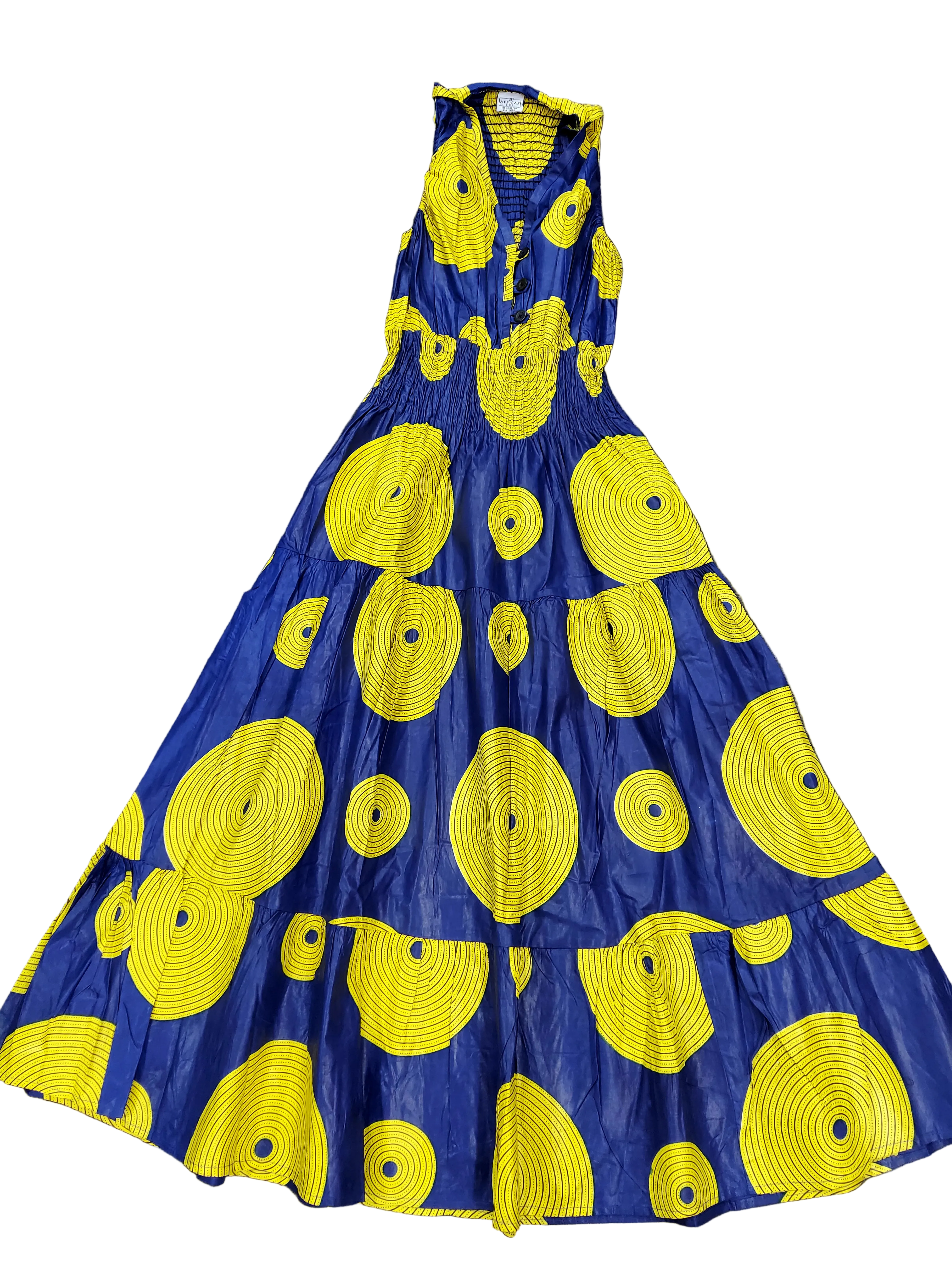 Smocked Halter Dress With Scarf Yellow Circle - 3028L