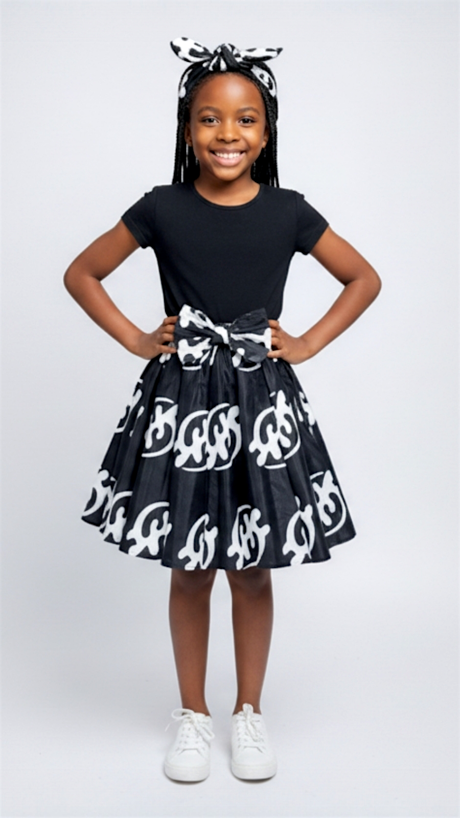 Kids / Girls  Skirt & Scarf Set- Gye-Nyame Print K05