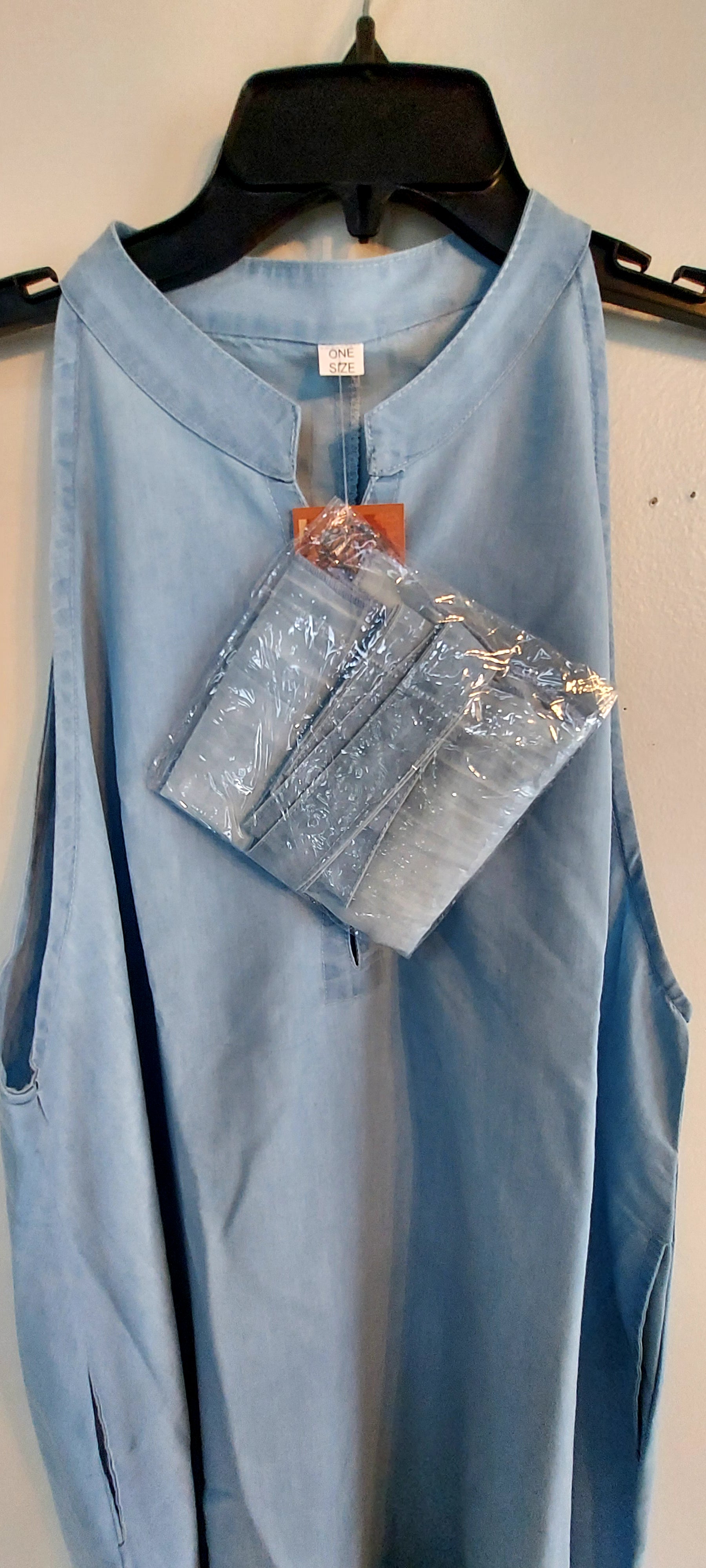 Haltered Neck Button Middi Dress 796 Light Denim
