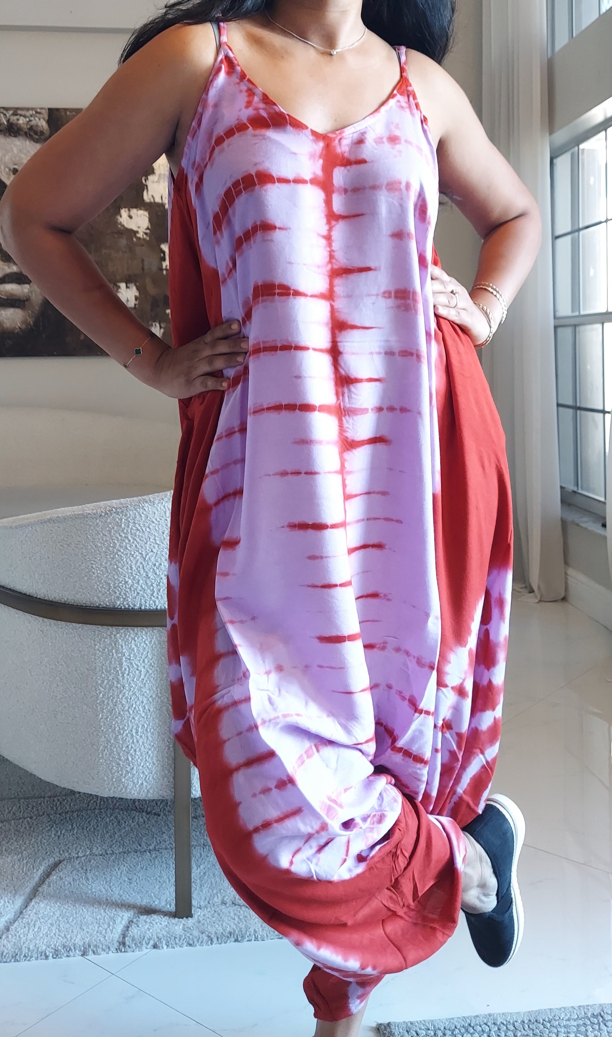 Harem Tie-Dye Jumpsuit Red/Purple 1105