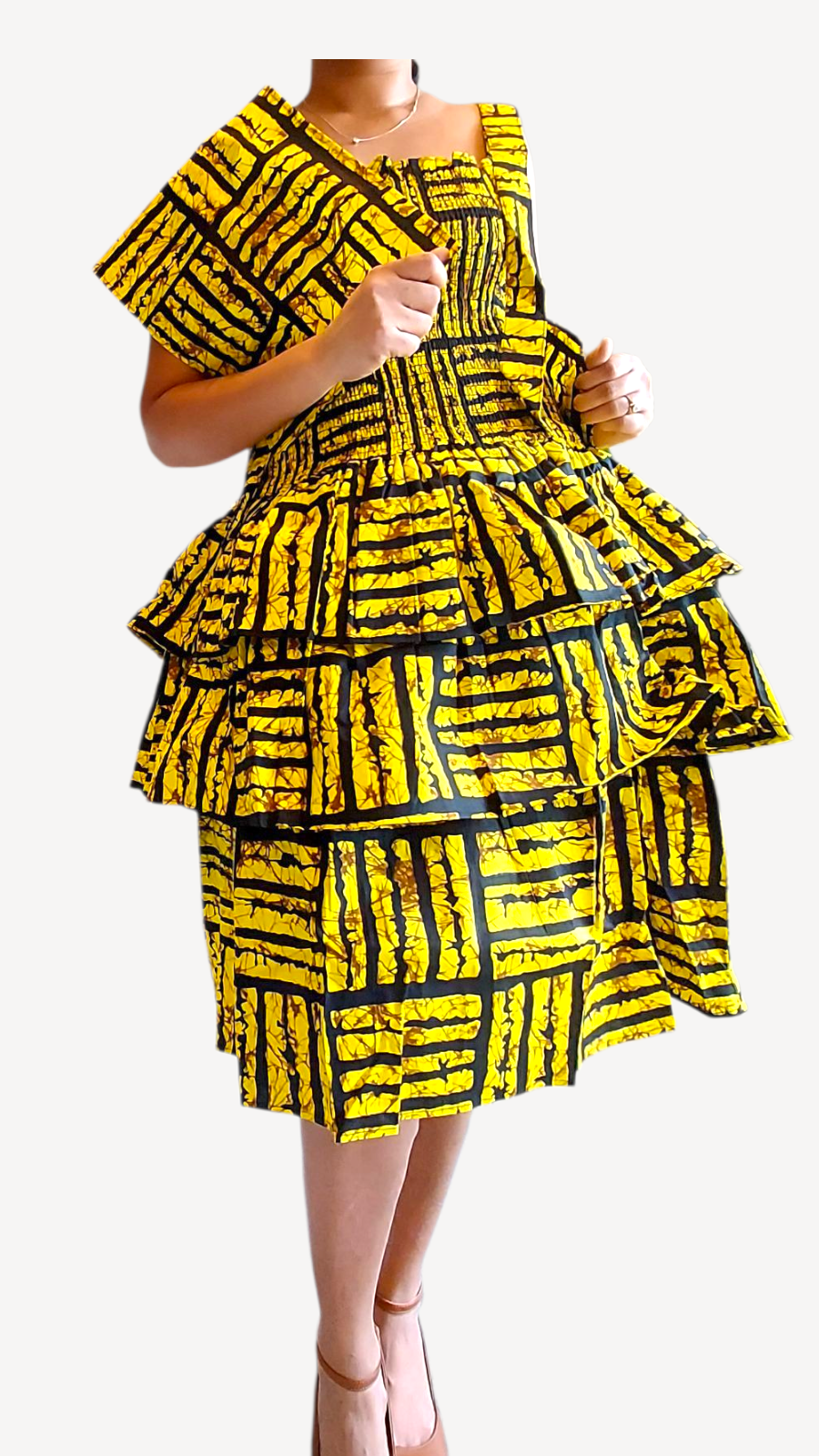 Flounce Dress/Shoulder Straps /African Anarka  Print KVZ66