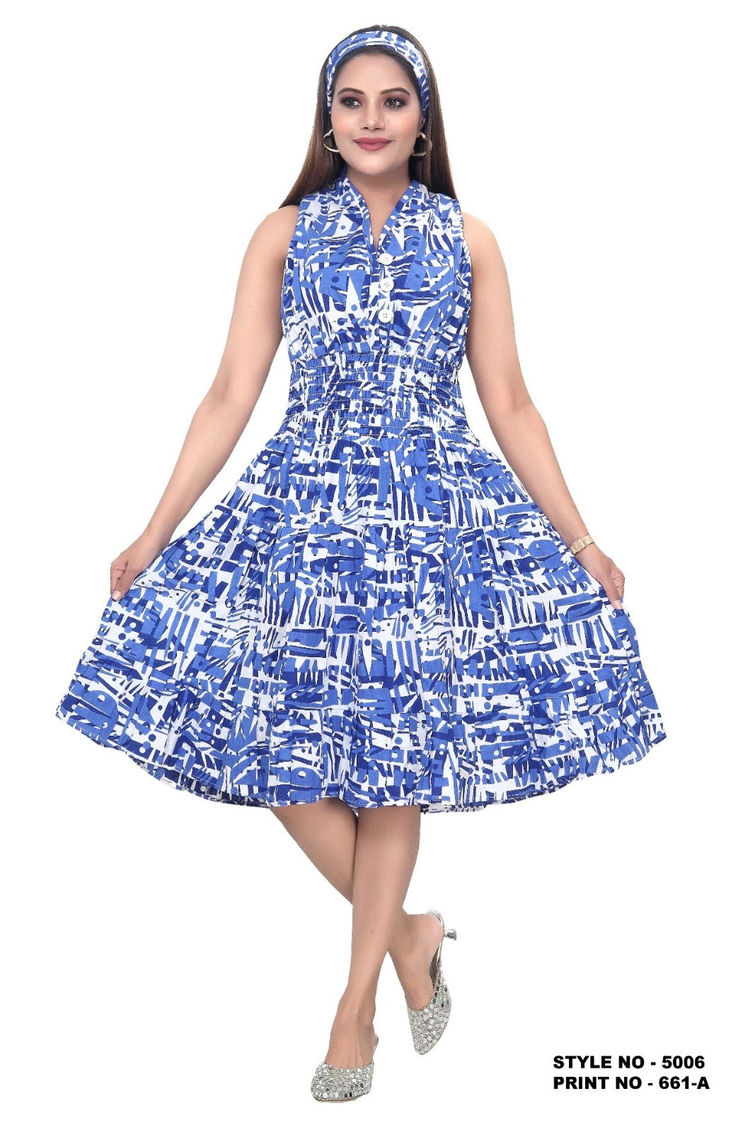 5006 - Woman's Mid-Length Smock Dress Print 661A