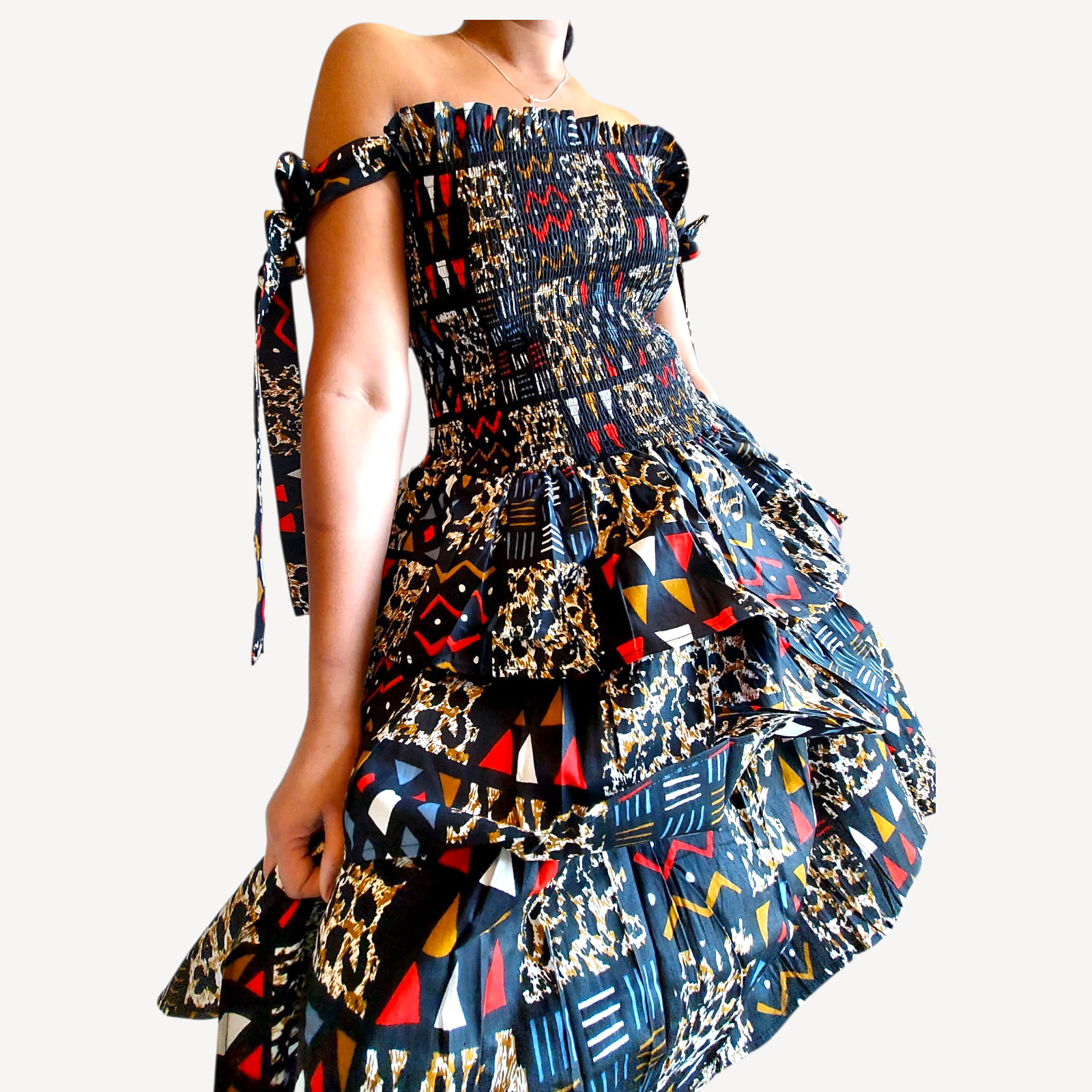Flounce Dress/Shoulder Straps /African Anarka  Print KVZ66