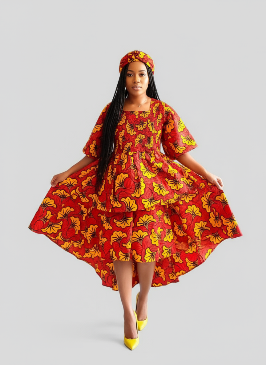 Women High/Low Flounce Dress  -DRS045