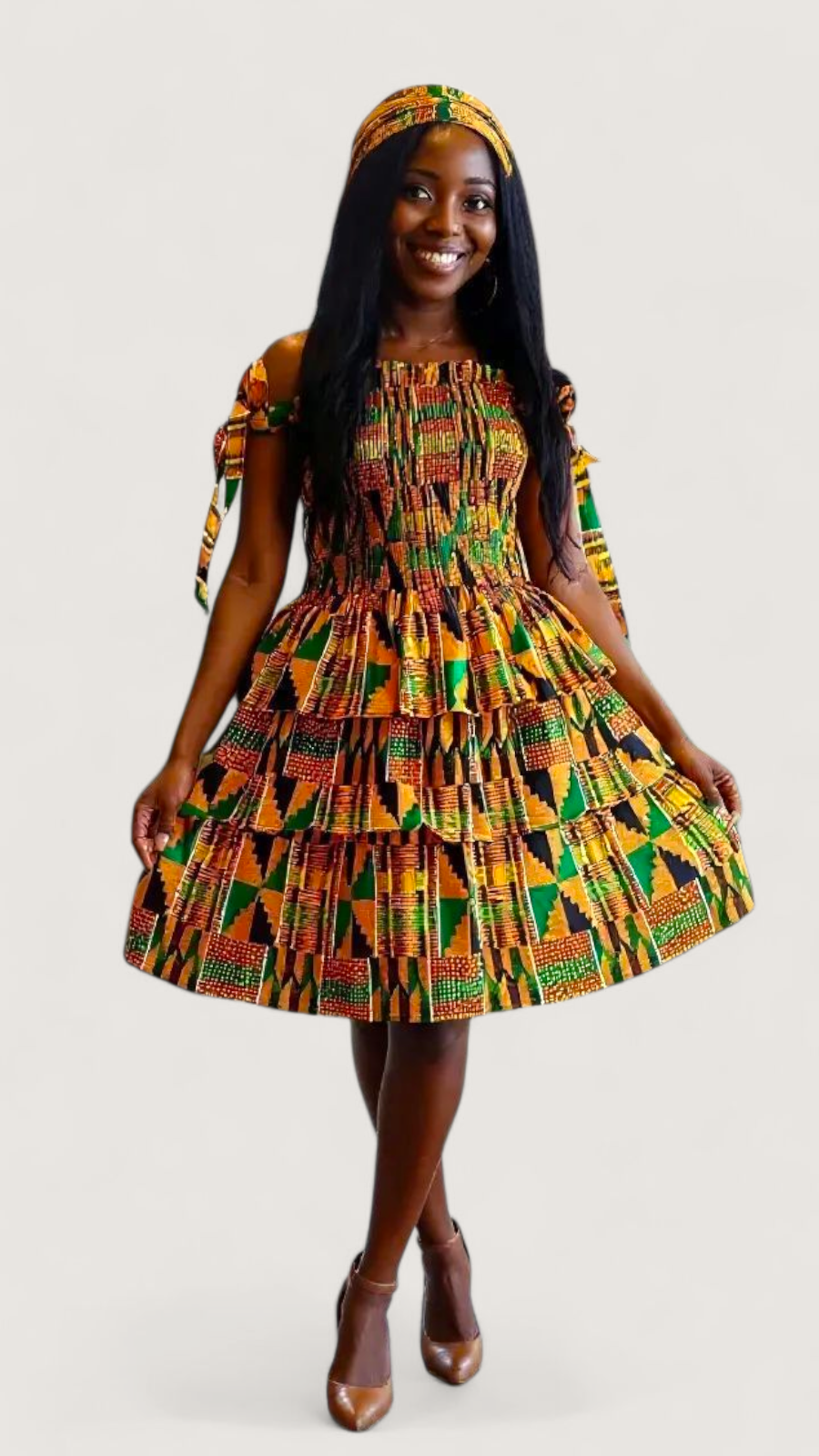 Flounce Dress/Shoulder Straps /African Anarka  Print KVZ66