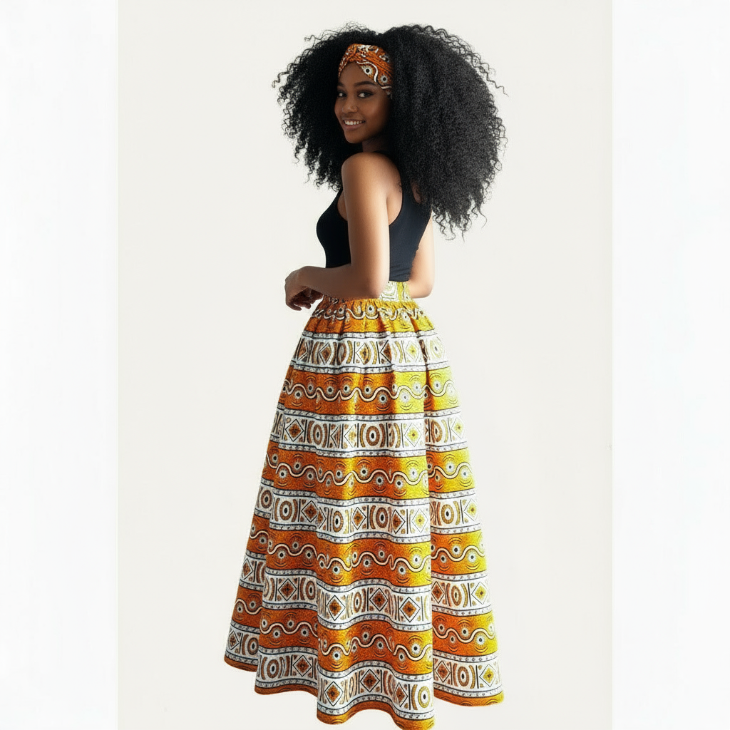 Woman Long Printed Maxi Skirt-1350 OrangeTribal