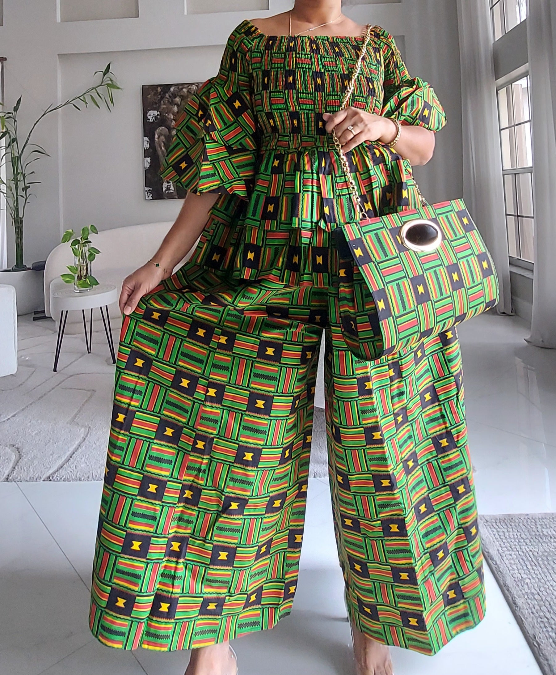 5-Piece African Ankara Pant Set Heratige Kente Mix - 019-PS14F
