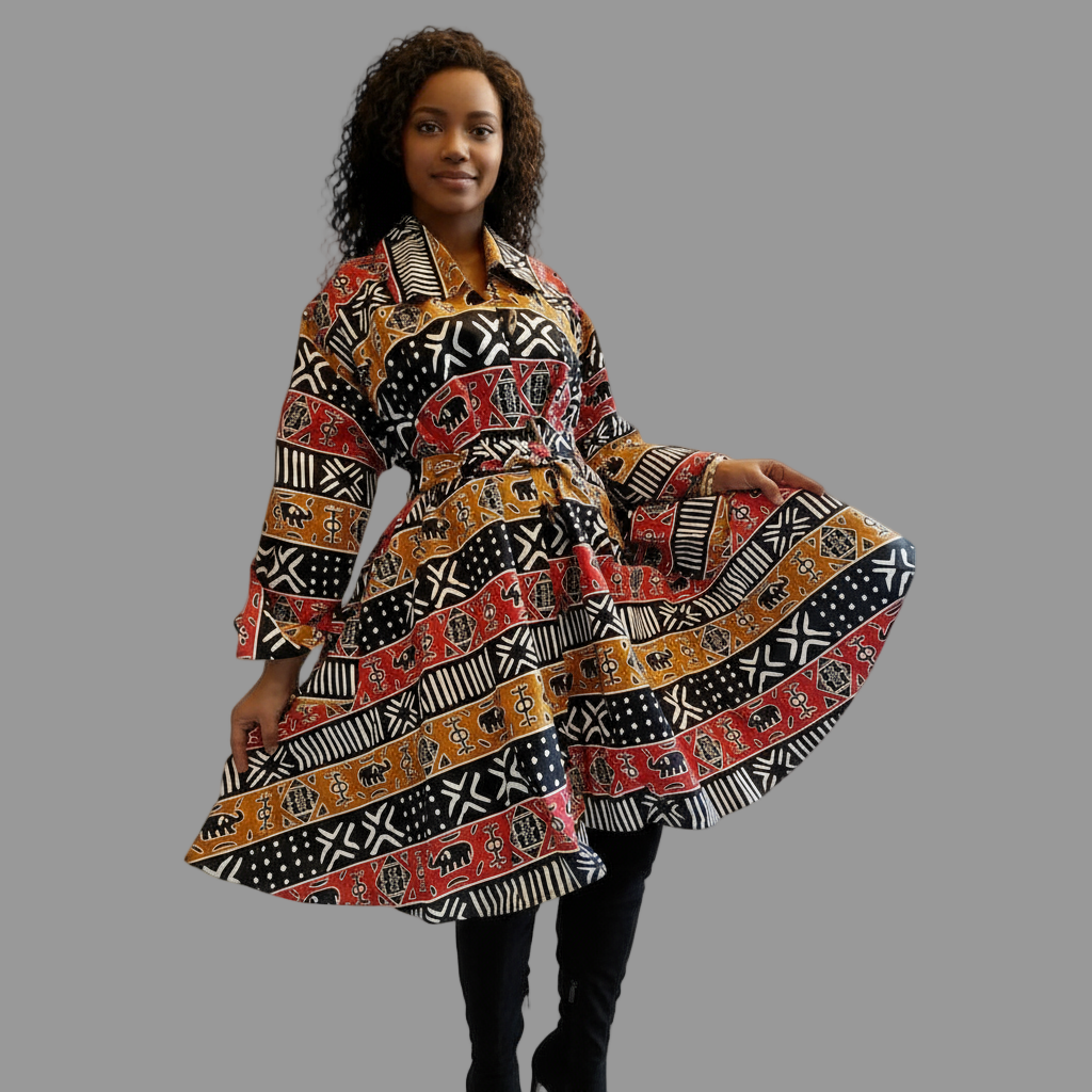Cotton Swing  Dress / Top- Ankara Tribal2 Print - 243 / DRS029
